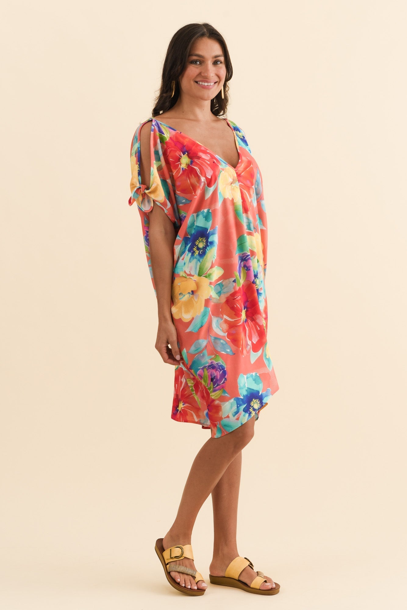 Candice Coral Bloom Cold Shoulder Kaftan