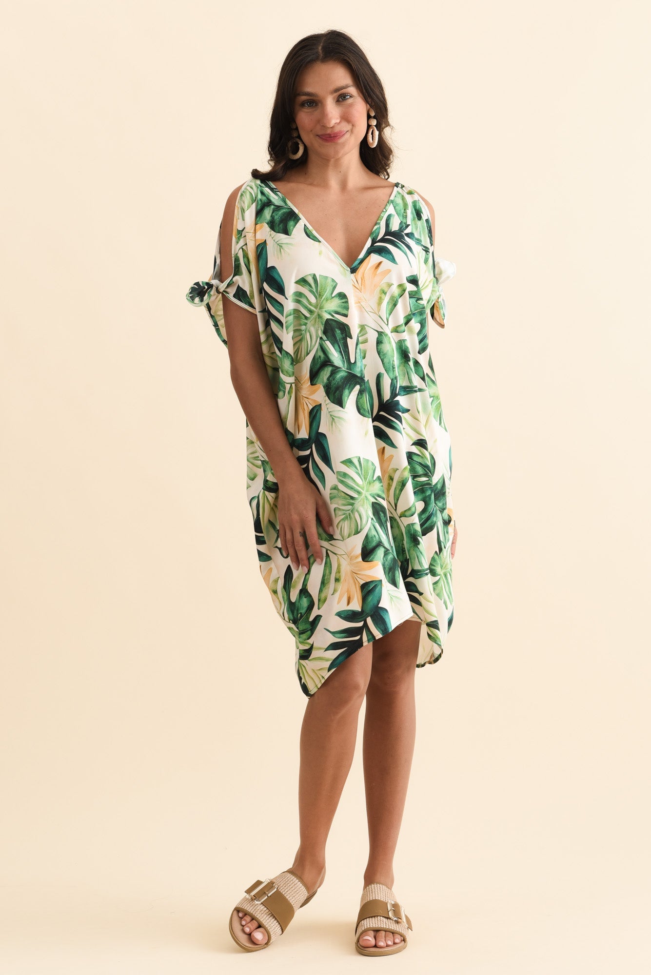 Candice Green Leaf Cold Shoulder Kaftan