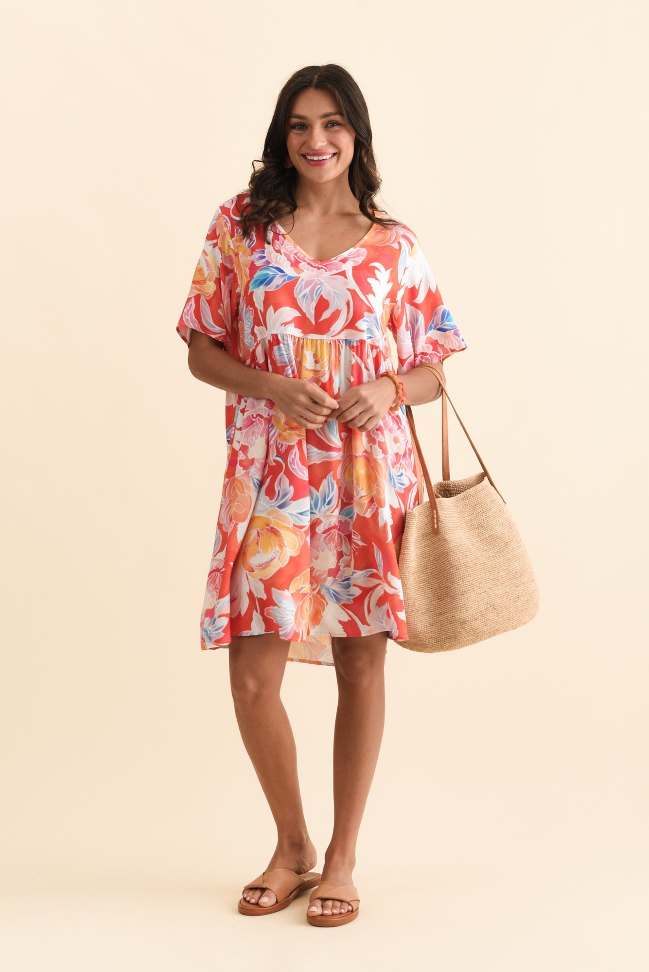 Carlita Coral Flower Pocket Dress