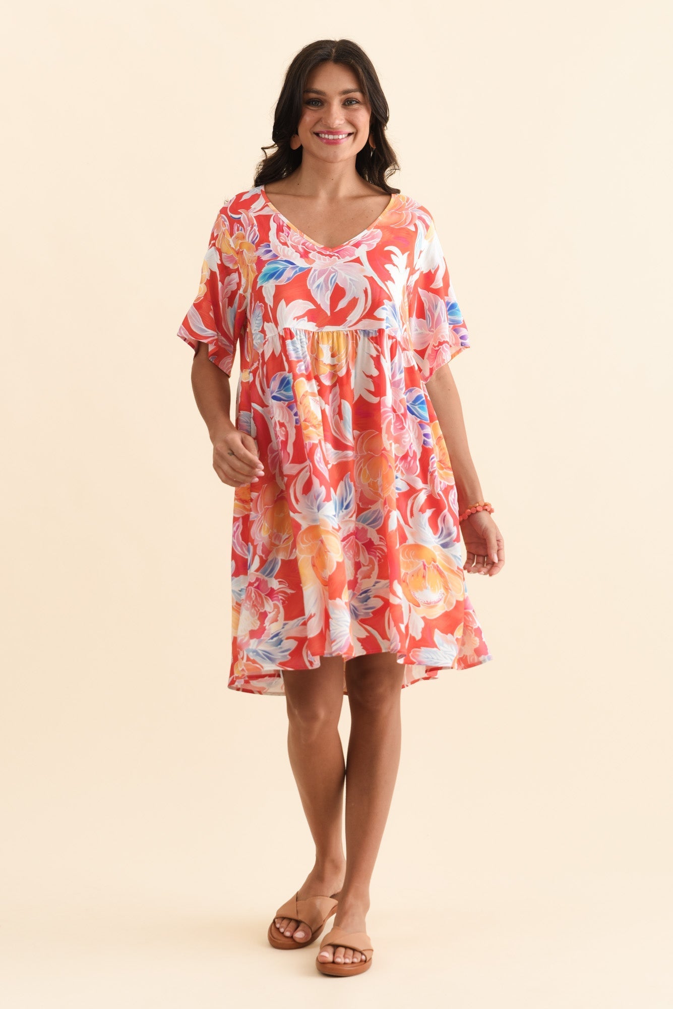 Carlita Coral Flower Pocket Dress