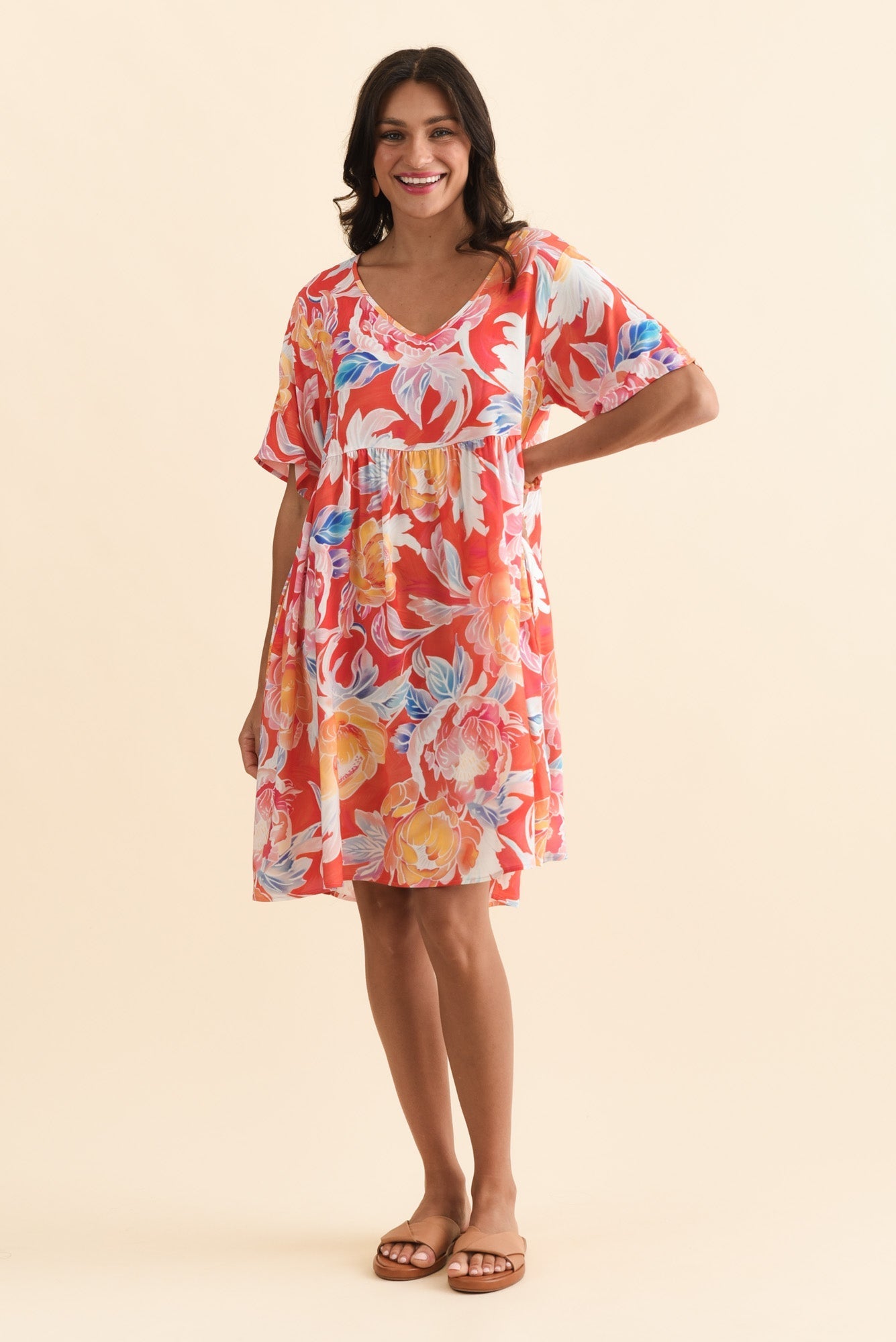 Carlita Coral Flower Pocket Dress
