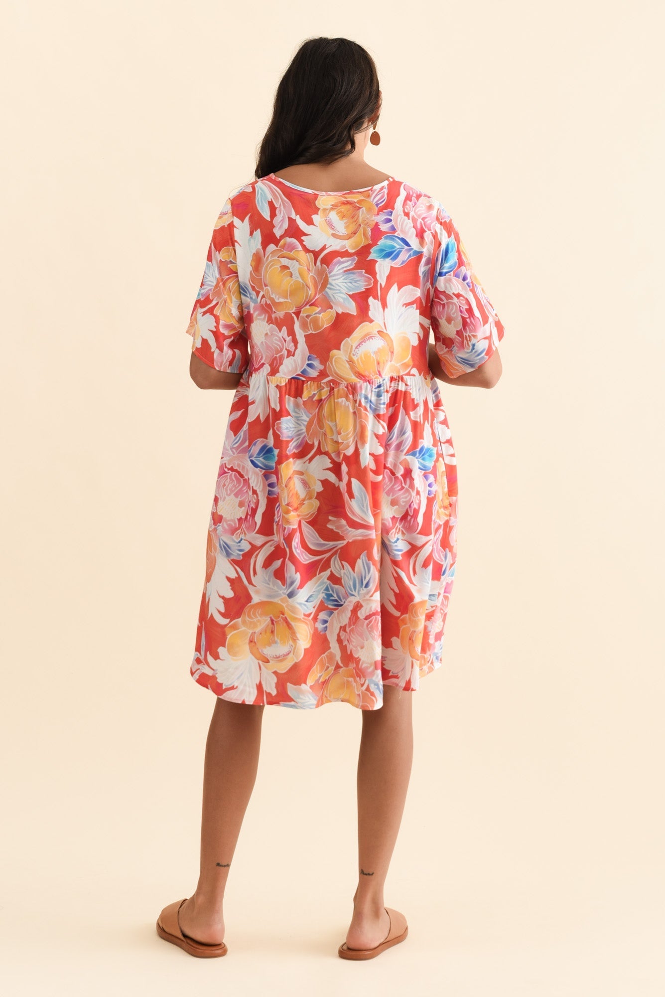 Carlita Coral Flower Pocket Dress