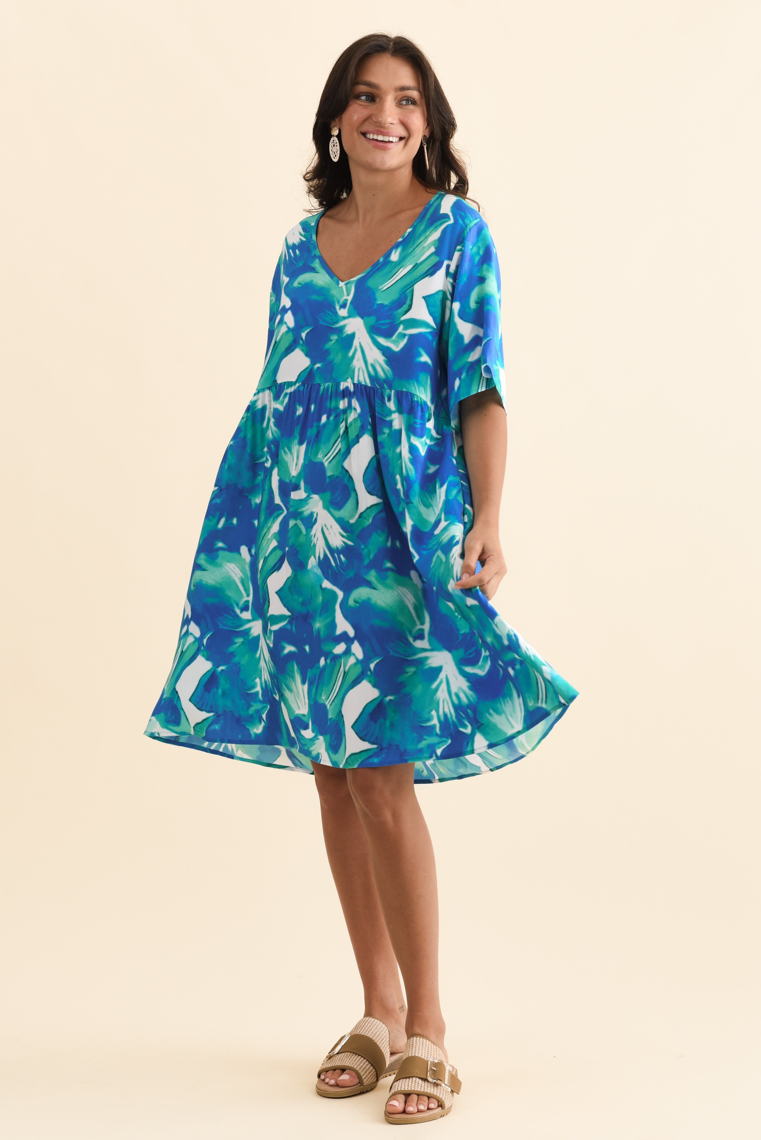 Carlita Green Watercolor Pocket Dress