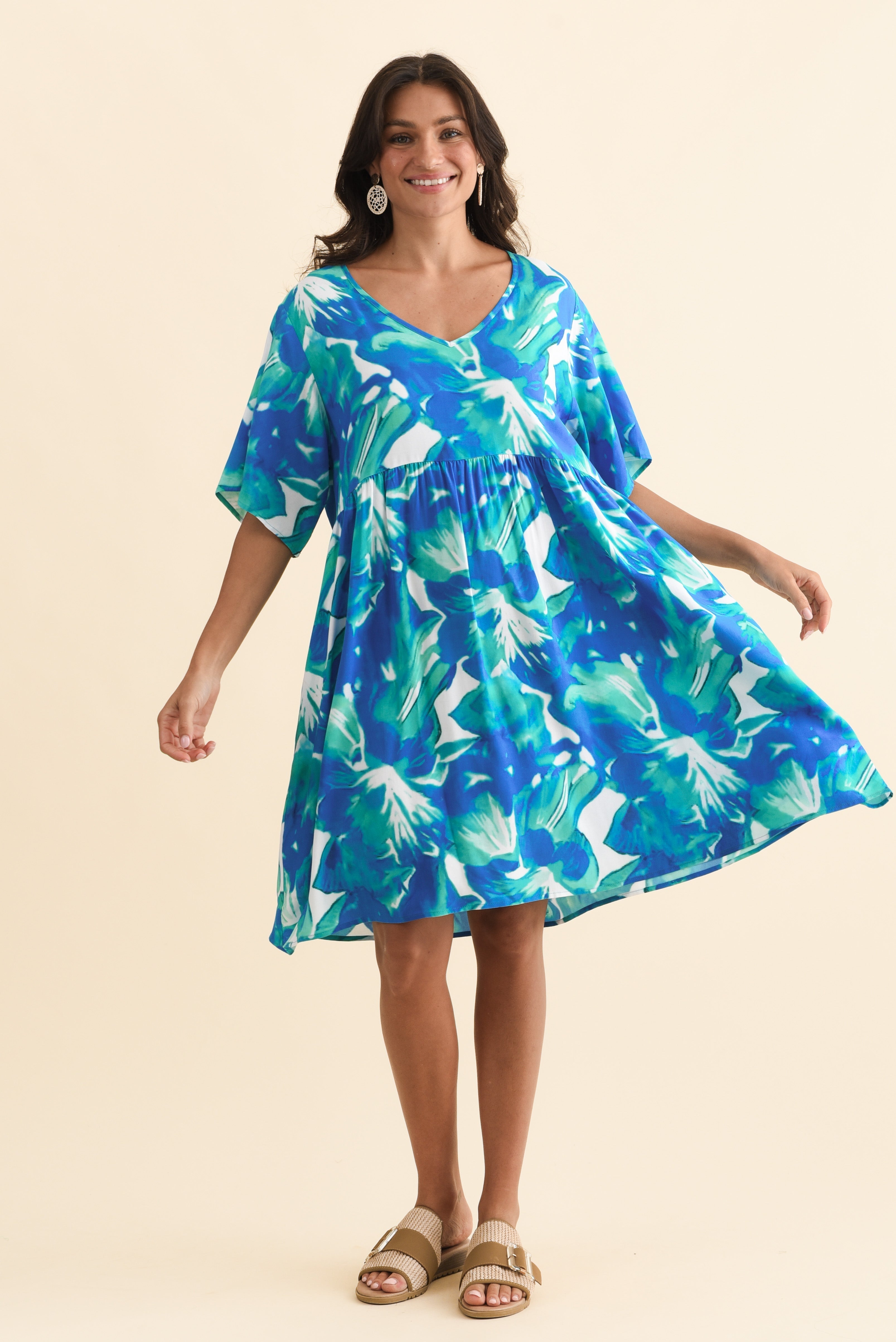 Carlita Green Watercolor Pocket Dress