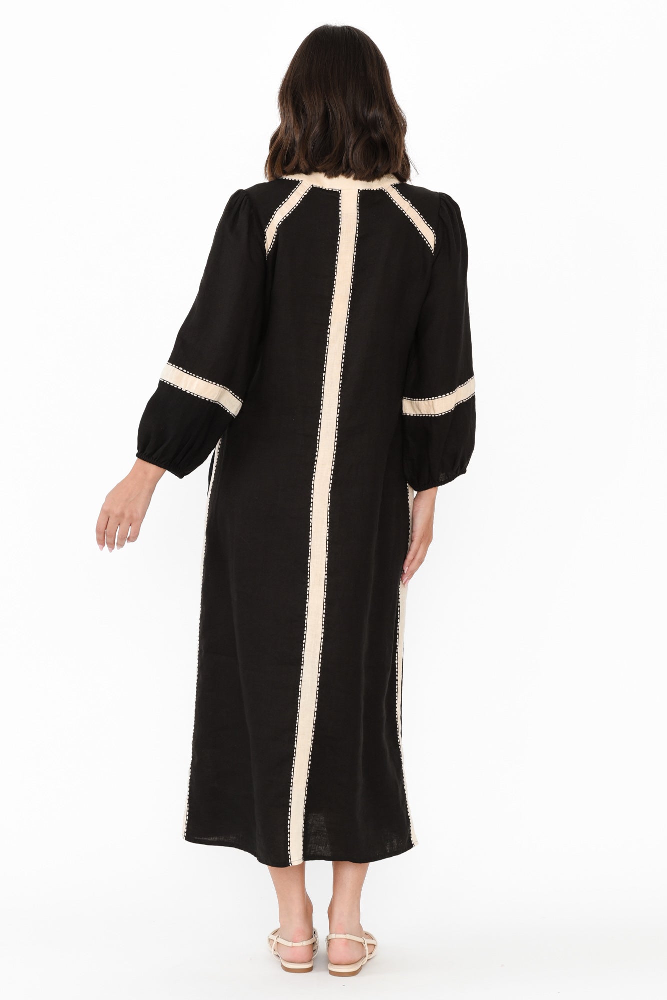 Carolina Black Contrast Linen Tie Dress