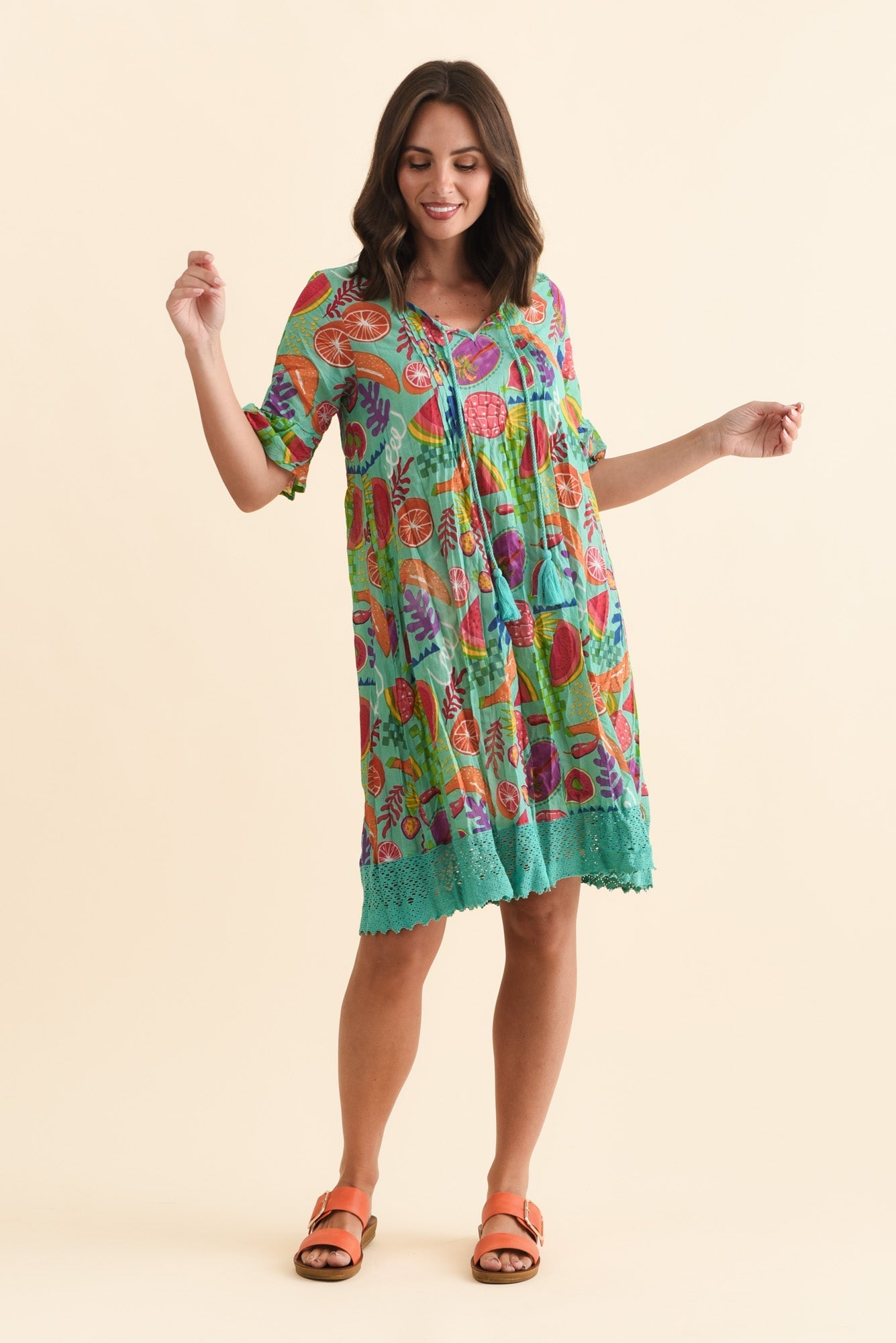Cayman Blue Fruity Cotton Tunic Dress