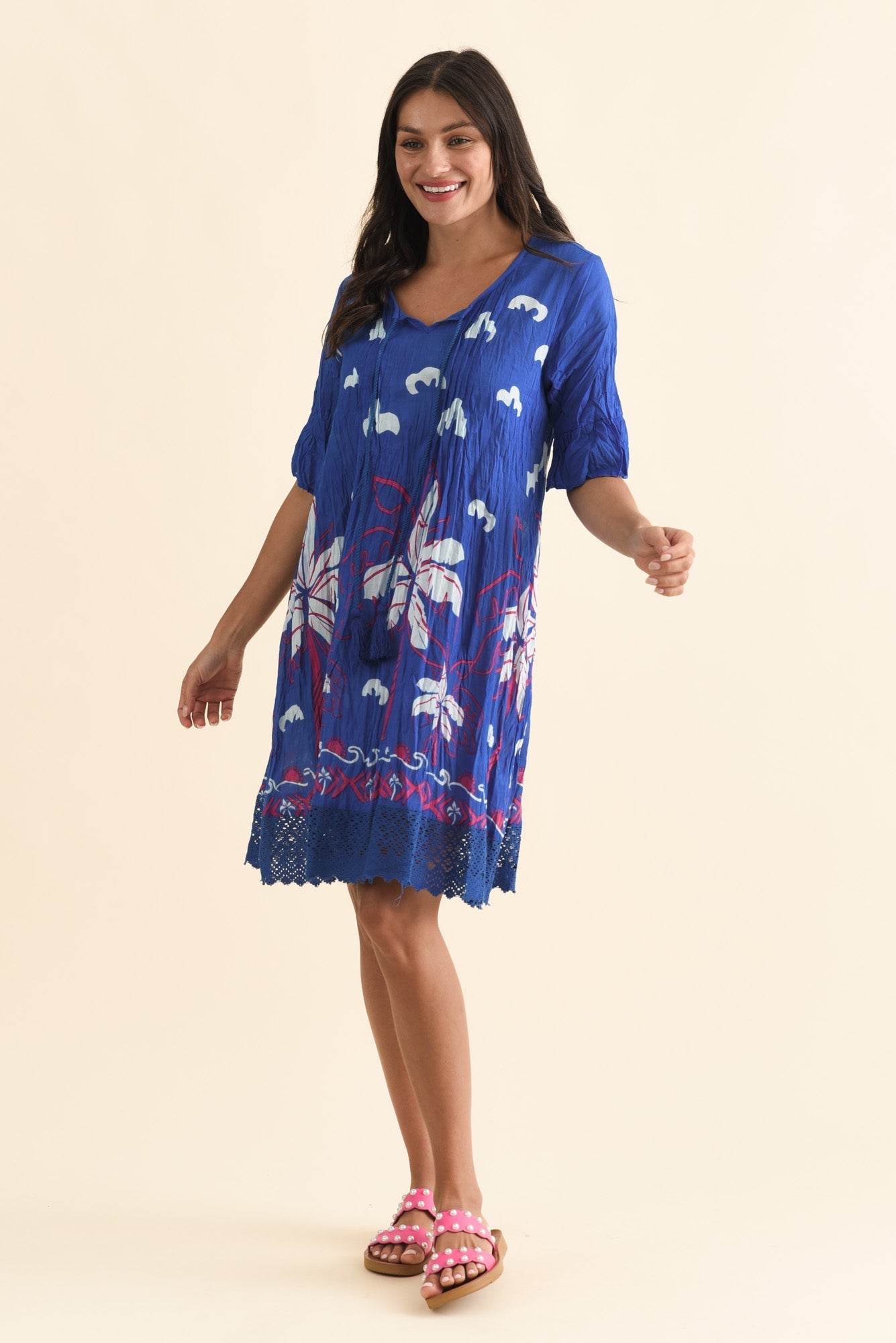 Cayman Cobalt Tropical Cotton Tunic Dress