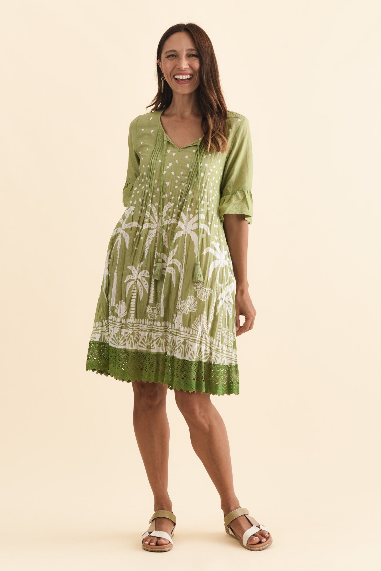 Cayman Khaki Palm Cotton Tunic Dress