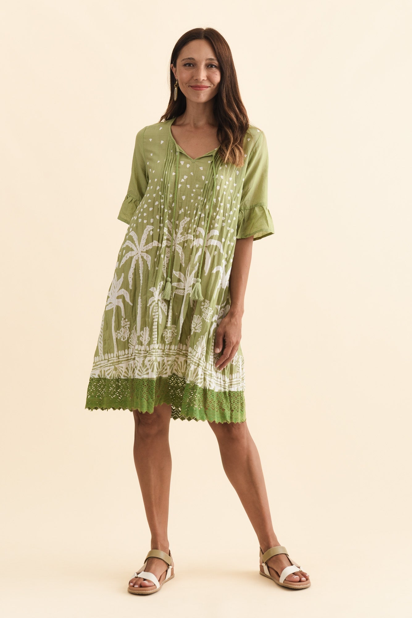 Cayman Khaki Palm Cotton Tunic Dress
