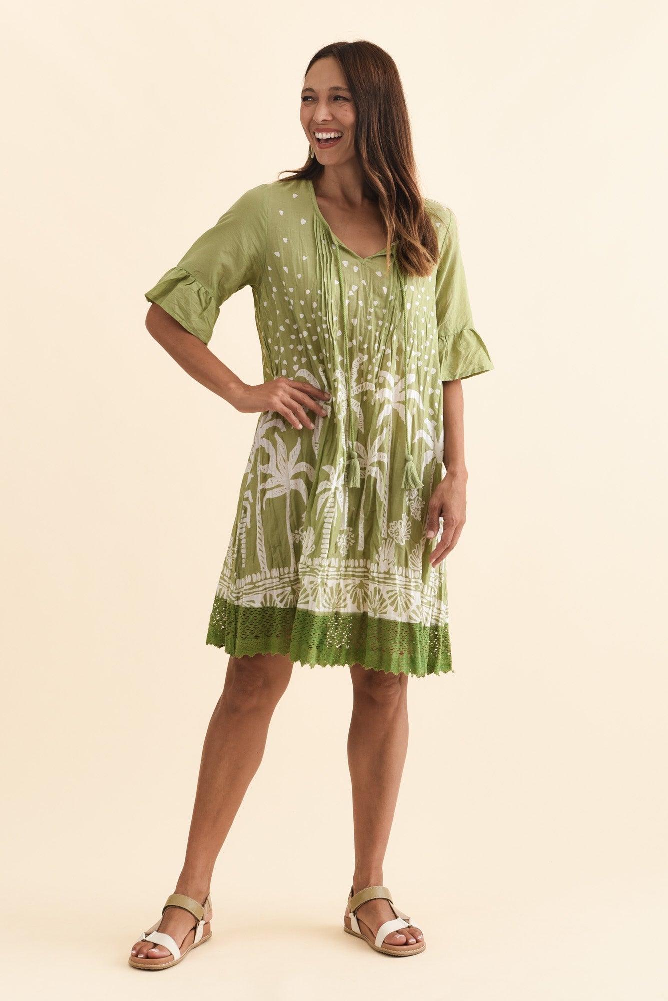 Cayman Khaki Palm Cotton Tunic Dress