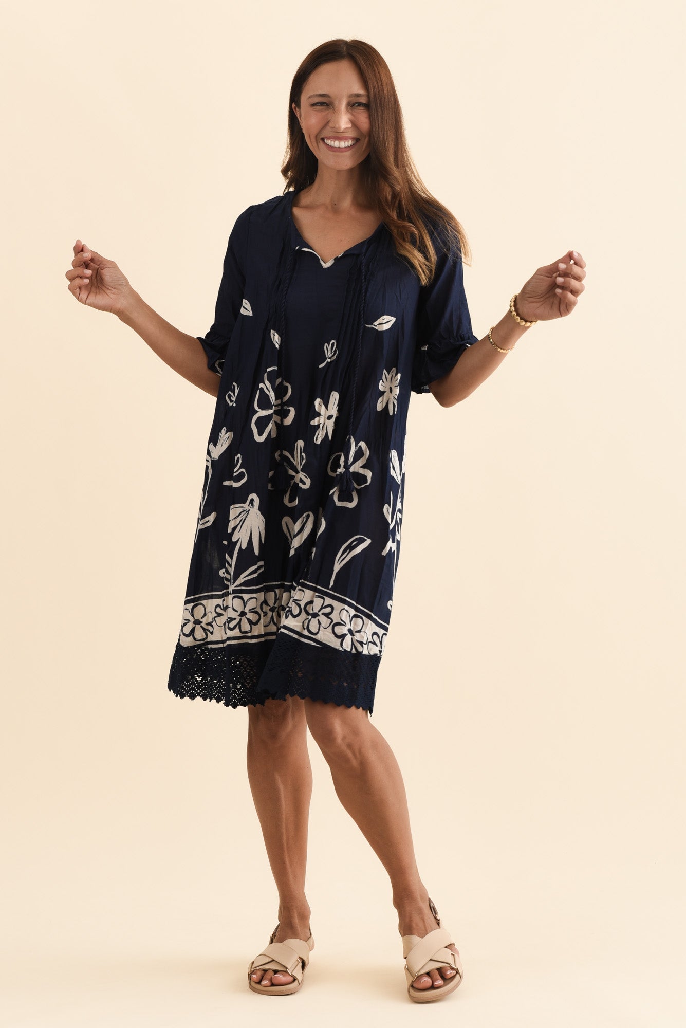 Cayman Navy Flower Cotton Tunic Dress