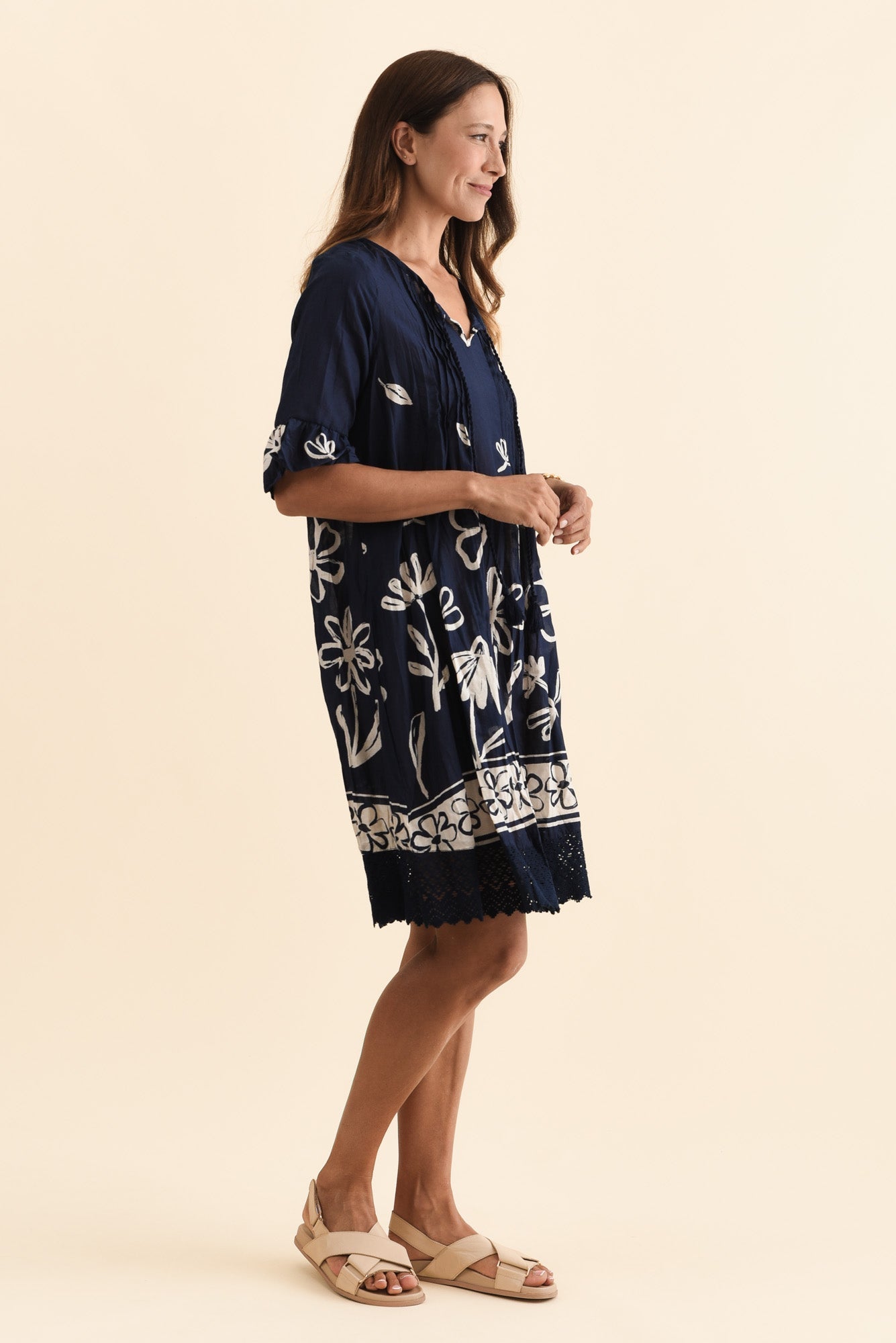 Cayman Navy Flower Cotton Tunic Dress