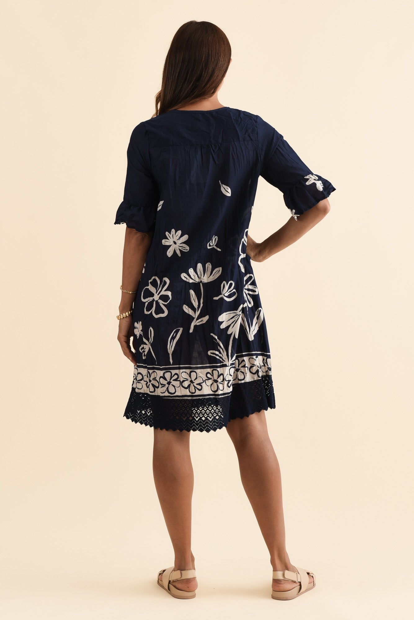 Cayman Navy Flower Cotton Tunic Dress