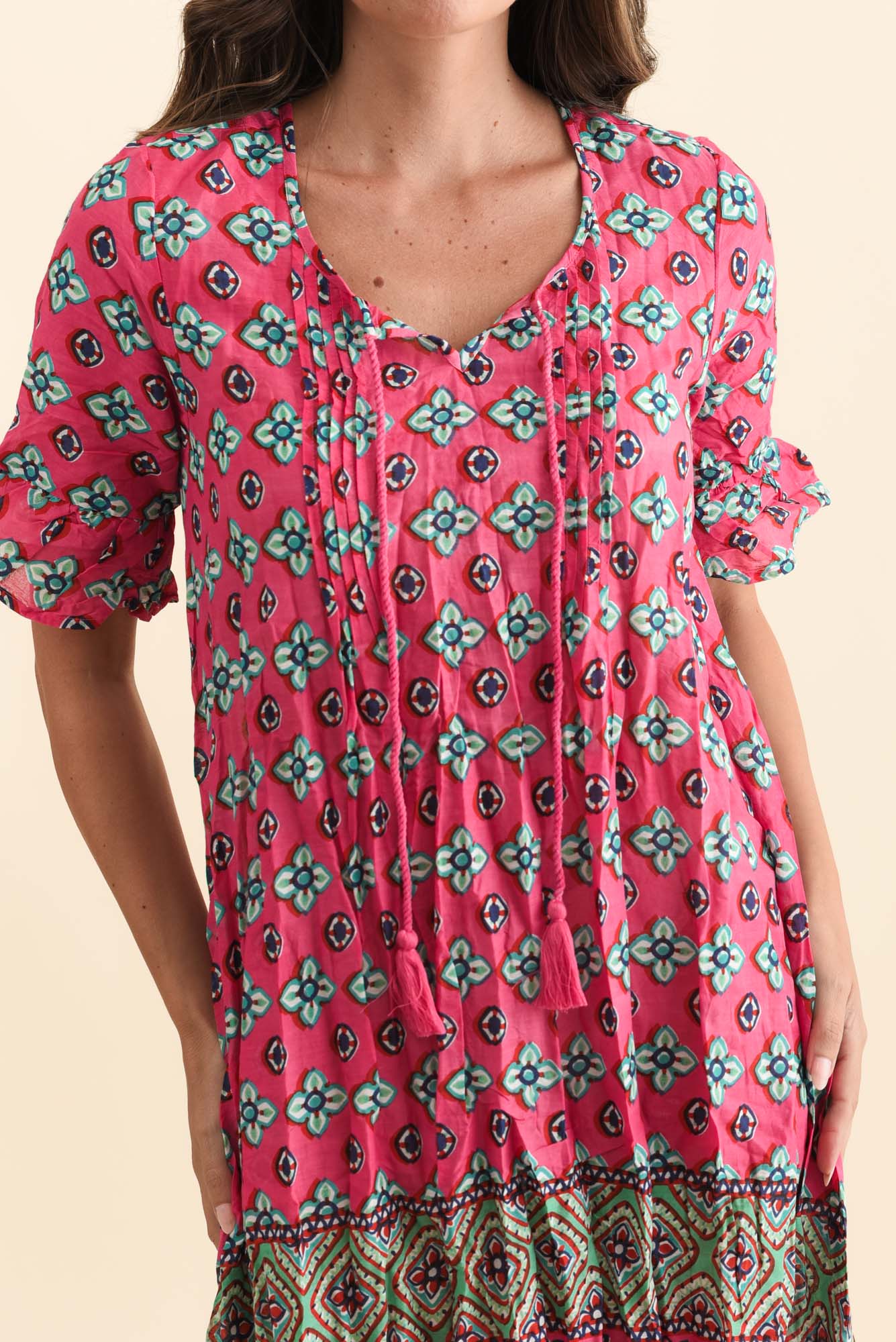 Cayman Pink Motif Cotton Tunic Dress