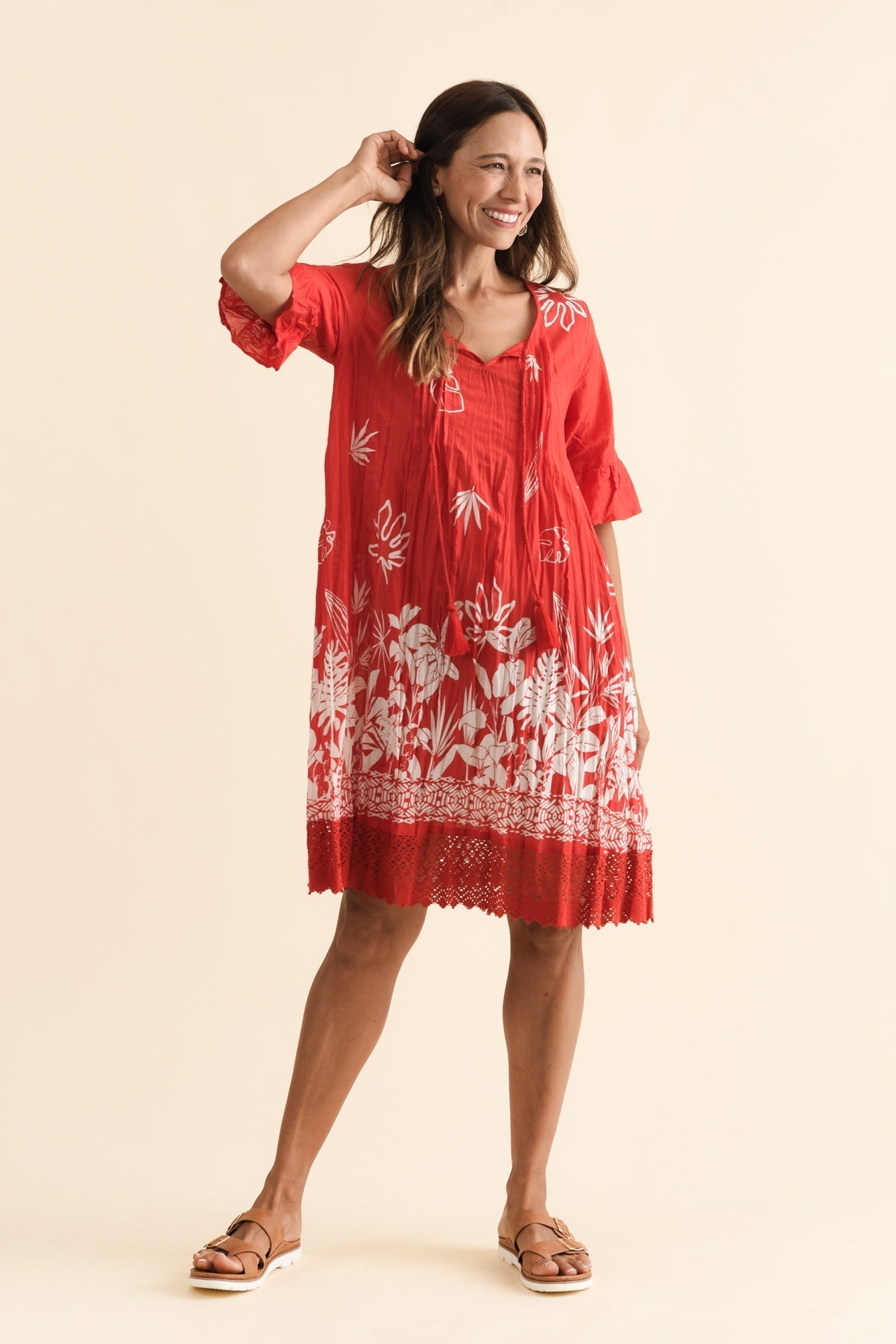 Cayman Red Botanical Cotton Tunic Dress
