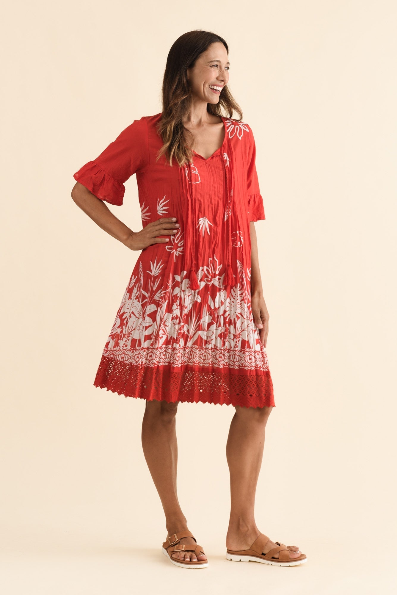 Cayman Red Botanical Cotton Tunic Dress
