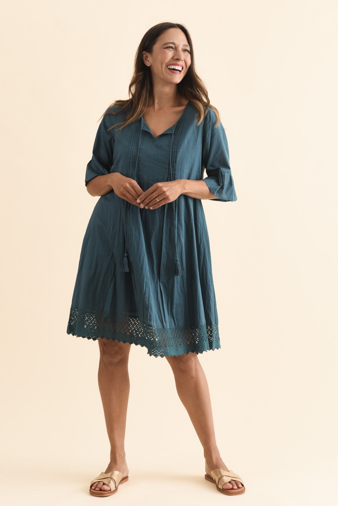 Cayman Teal Cotton Tunic Dress