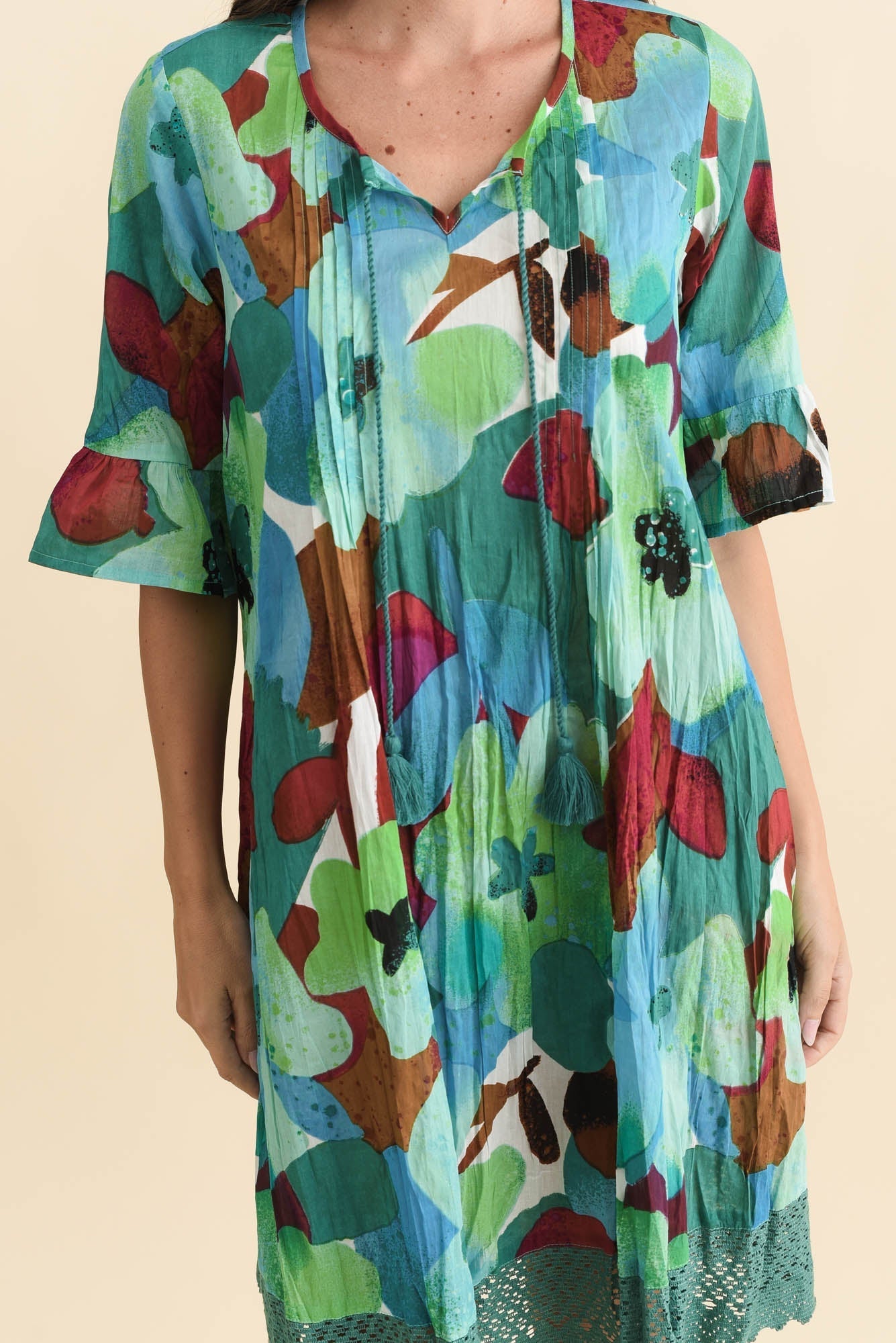 Cayman Teal Flower Cotton Tunic Dress