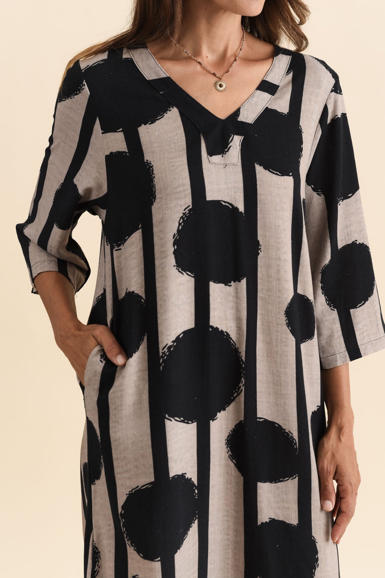 Celine Black Spot Linen Cotton Dress