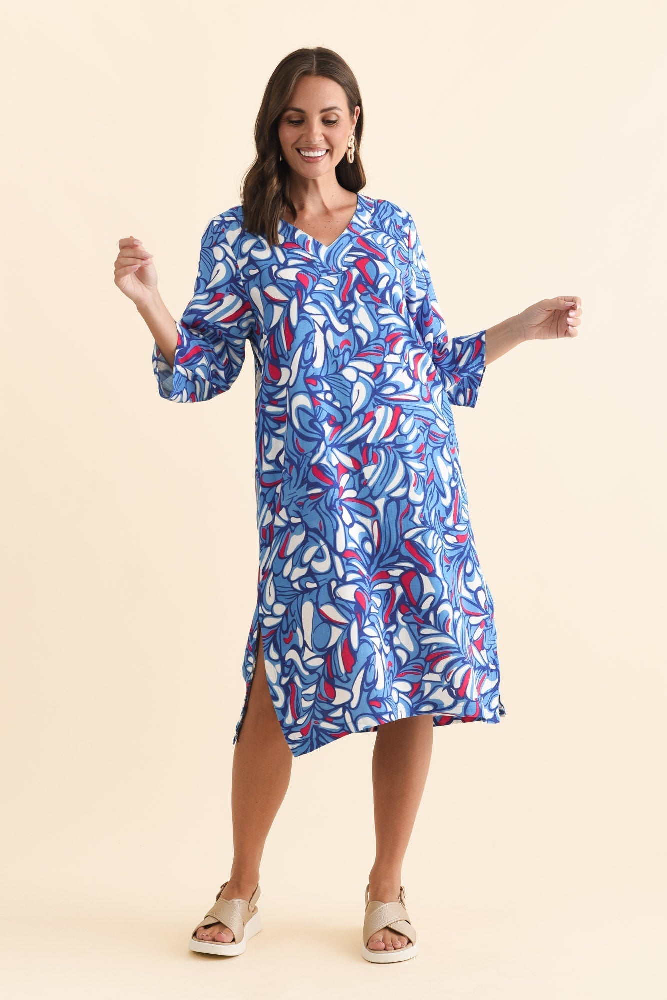 Celine Blue Ripple Linen Cotton Dress