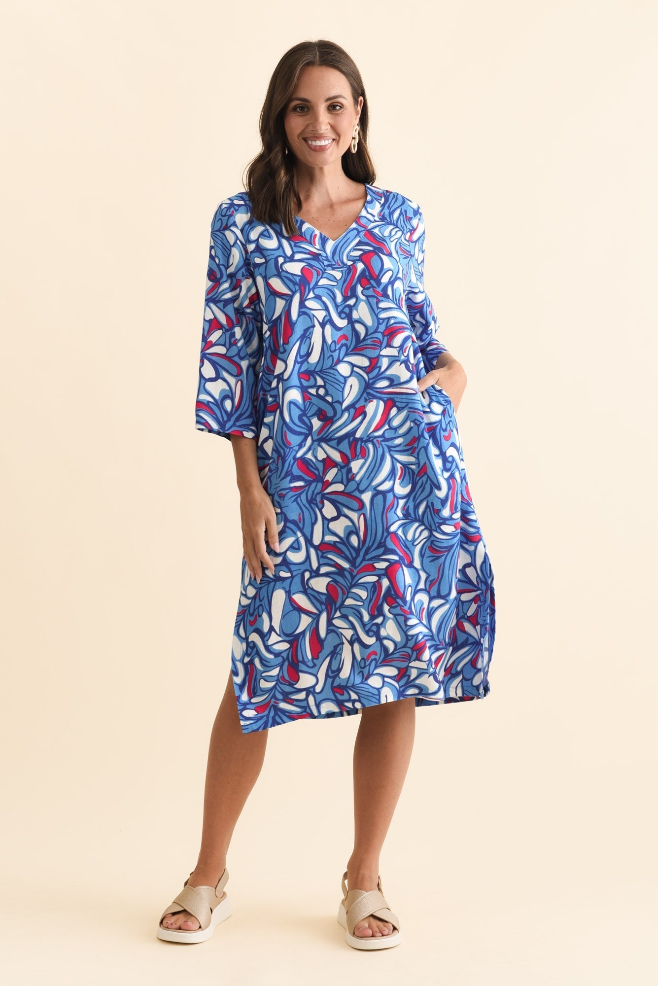Celine Blue Ripple Linen Cotton Dress