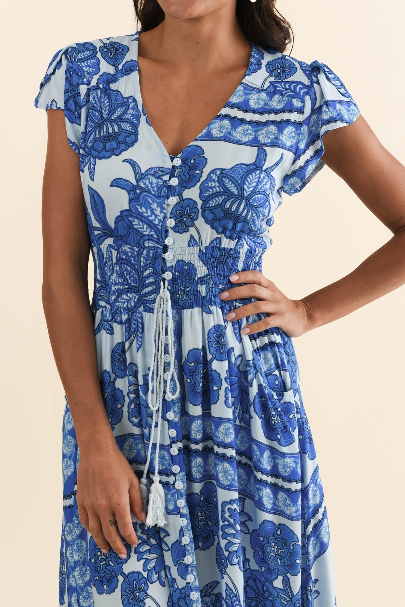 Chappelle Blue Bloom Button Dress