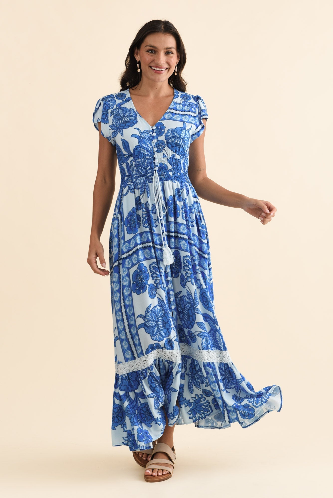 Chappelle Blue Bloom Button Dress
