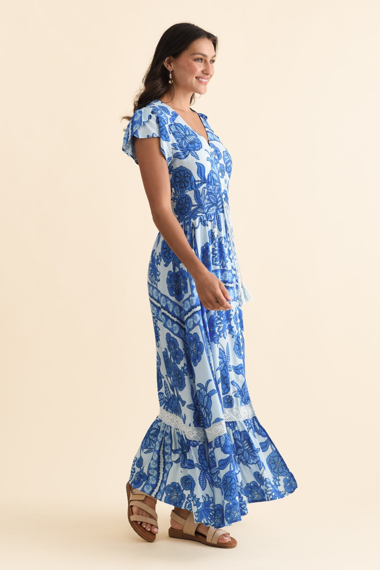 Chappelle Blue Bloom Button Dress