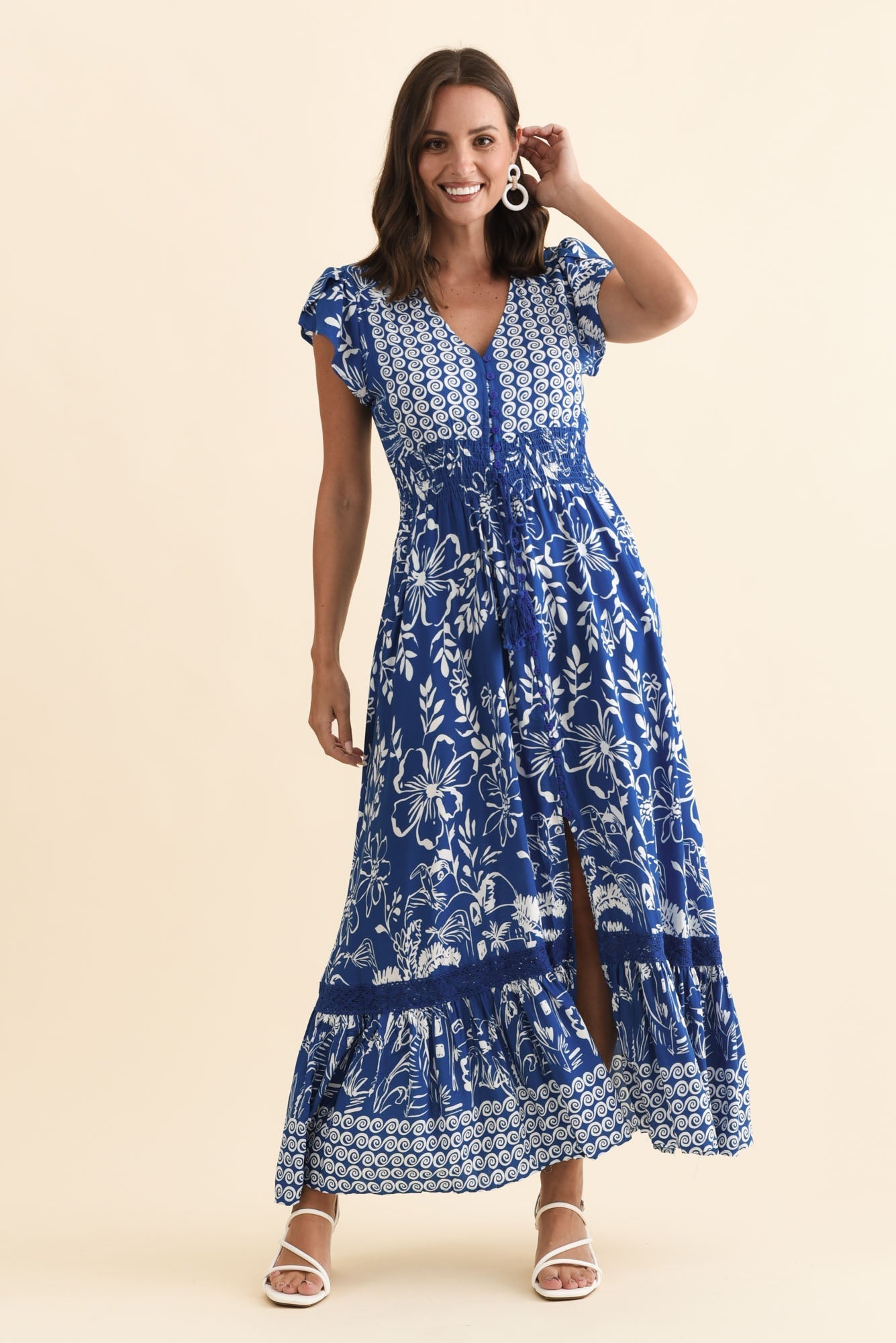 Chappelle Blue Floral Button Dress
