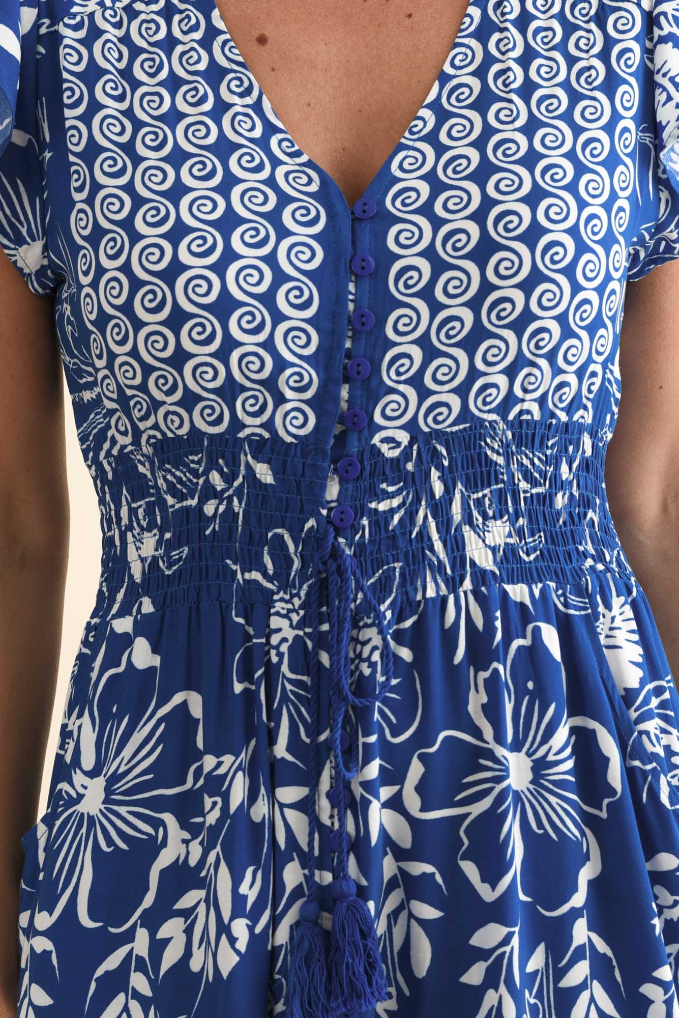 Chappelle Blue Floral Button Dress