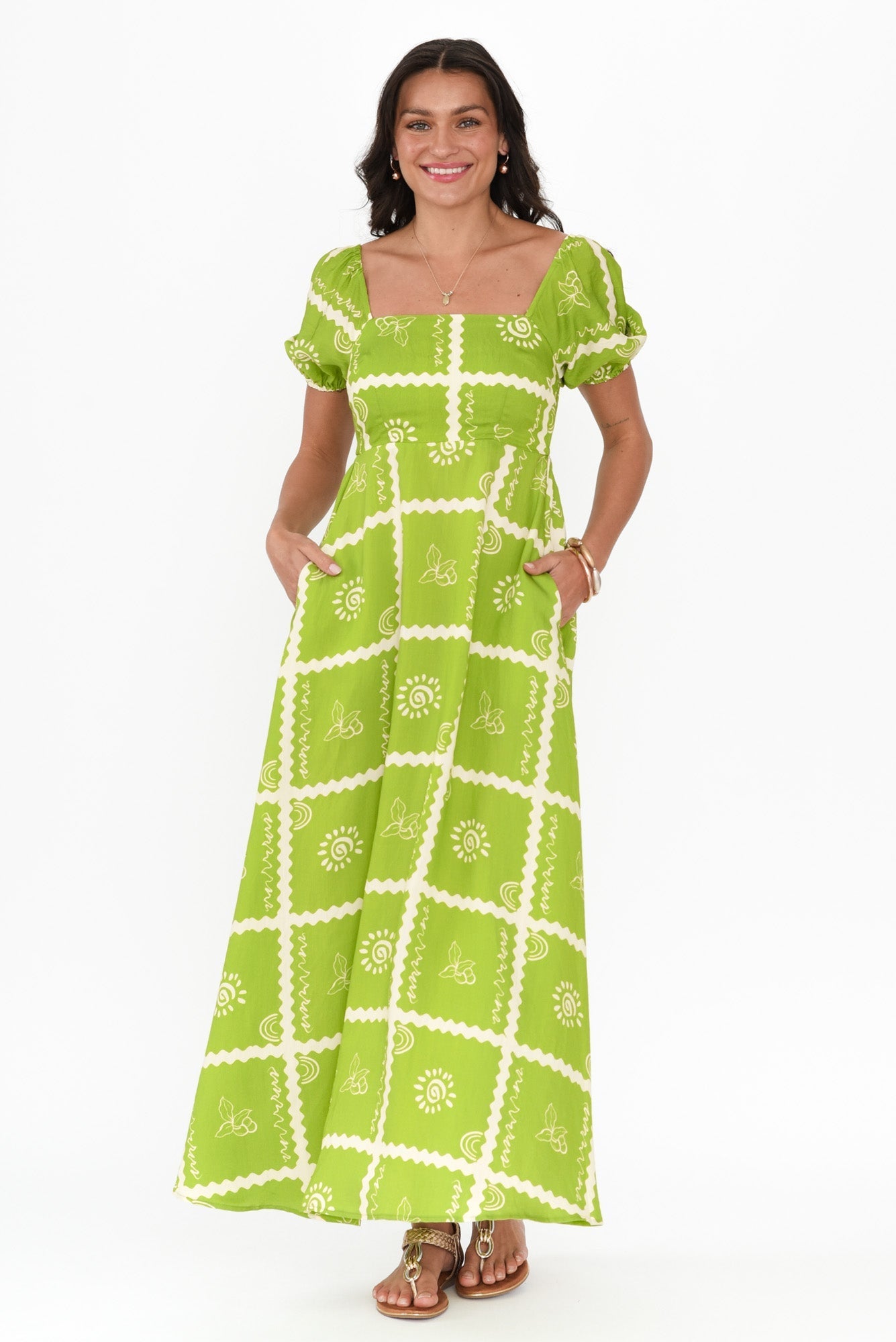 Charlotte Green Tile Maxi Dress