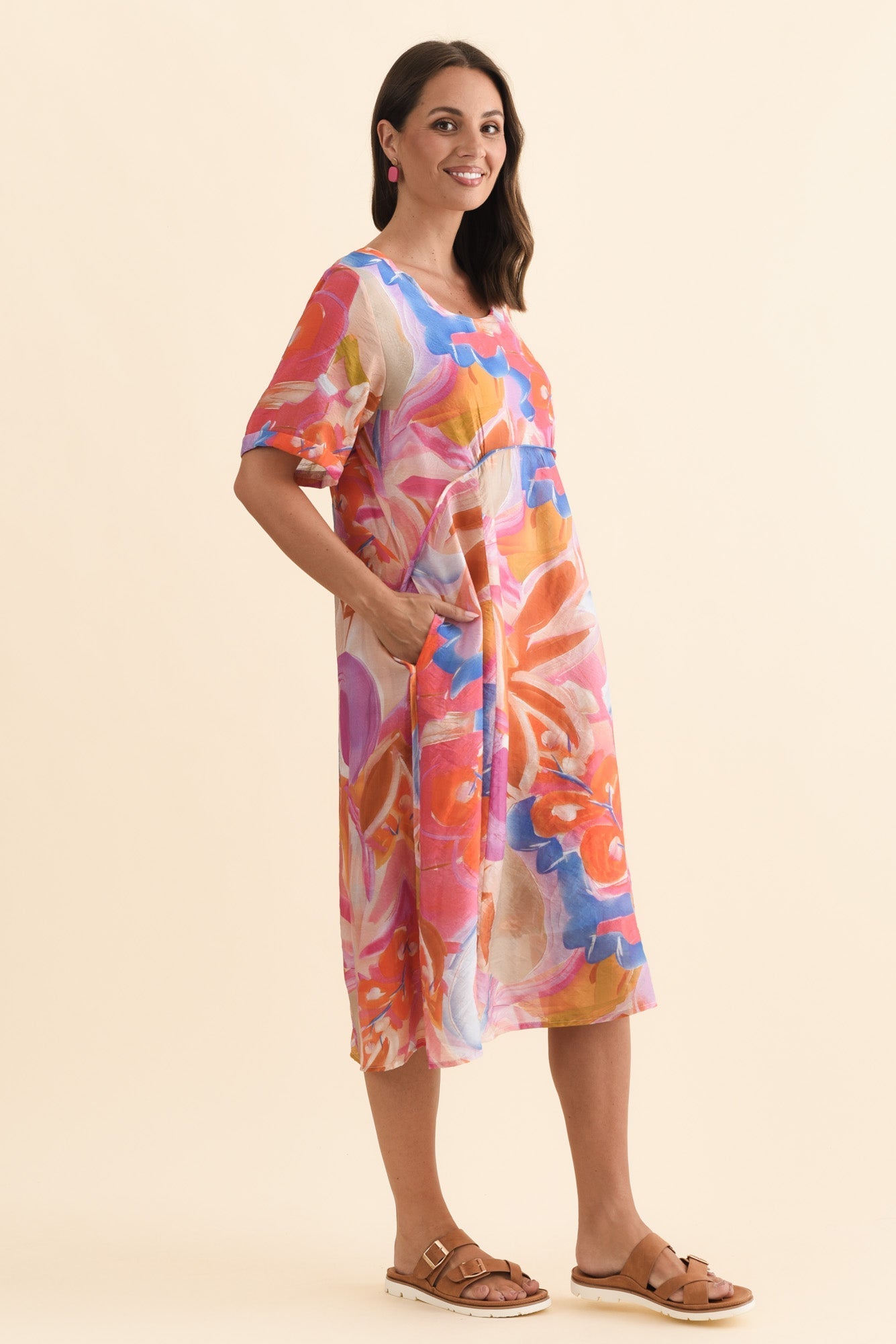 Christie Orange Floral Pocket Dress