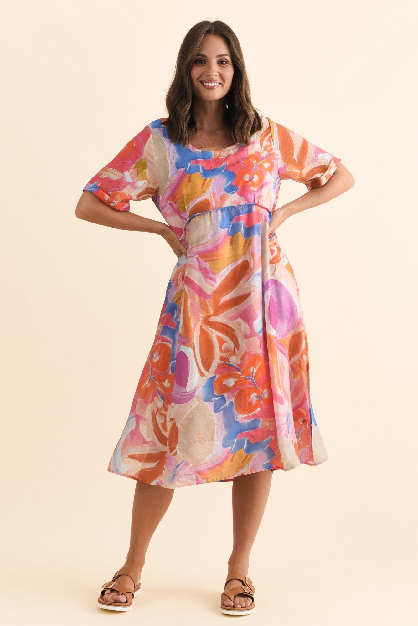 Christie Orange Floral Pocket Dress