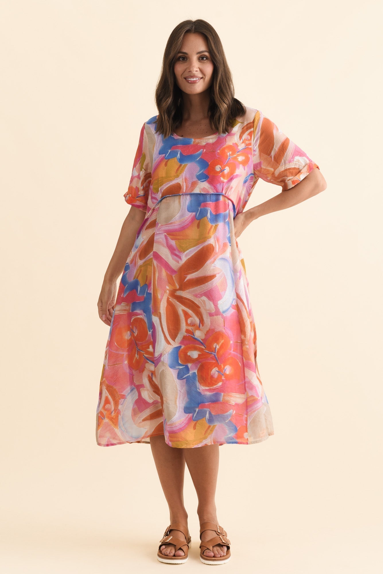 Christie Orange Floral Pocket Dress