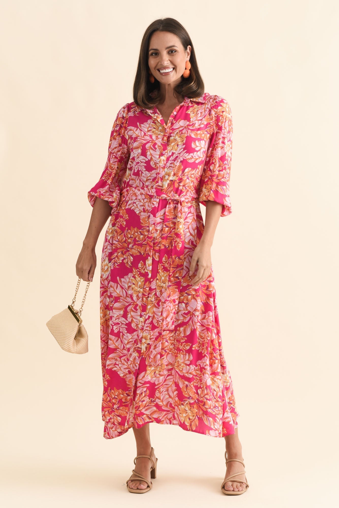 Ciera Pink Floral Shirt Dress