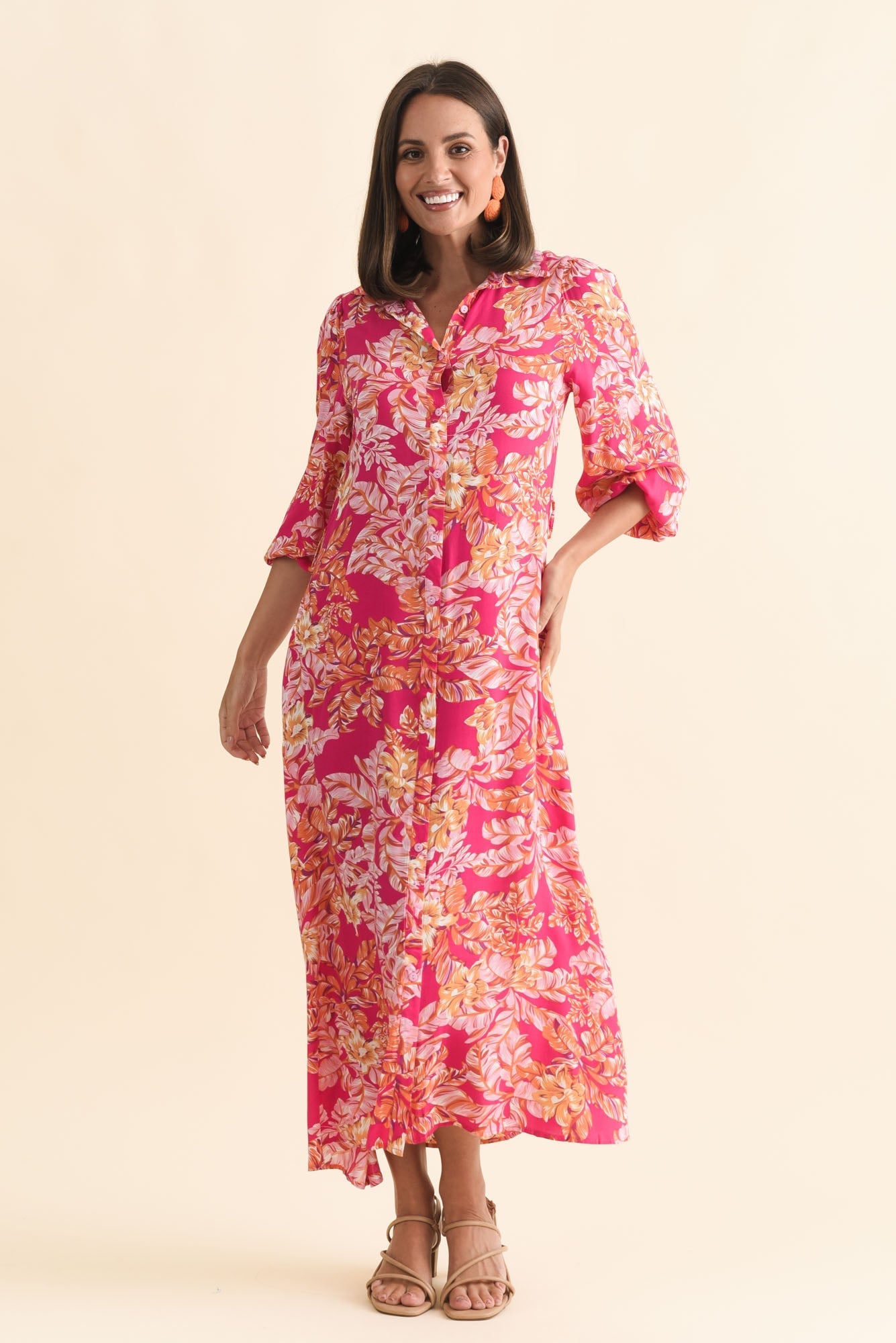 Ciera Pink Floral Shirt Dress