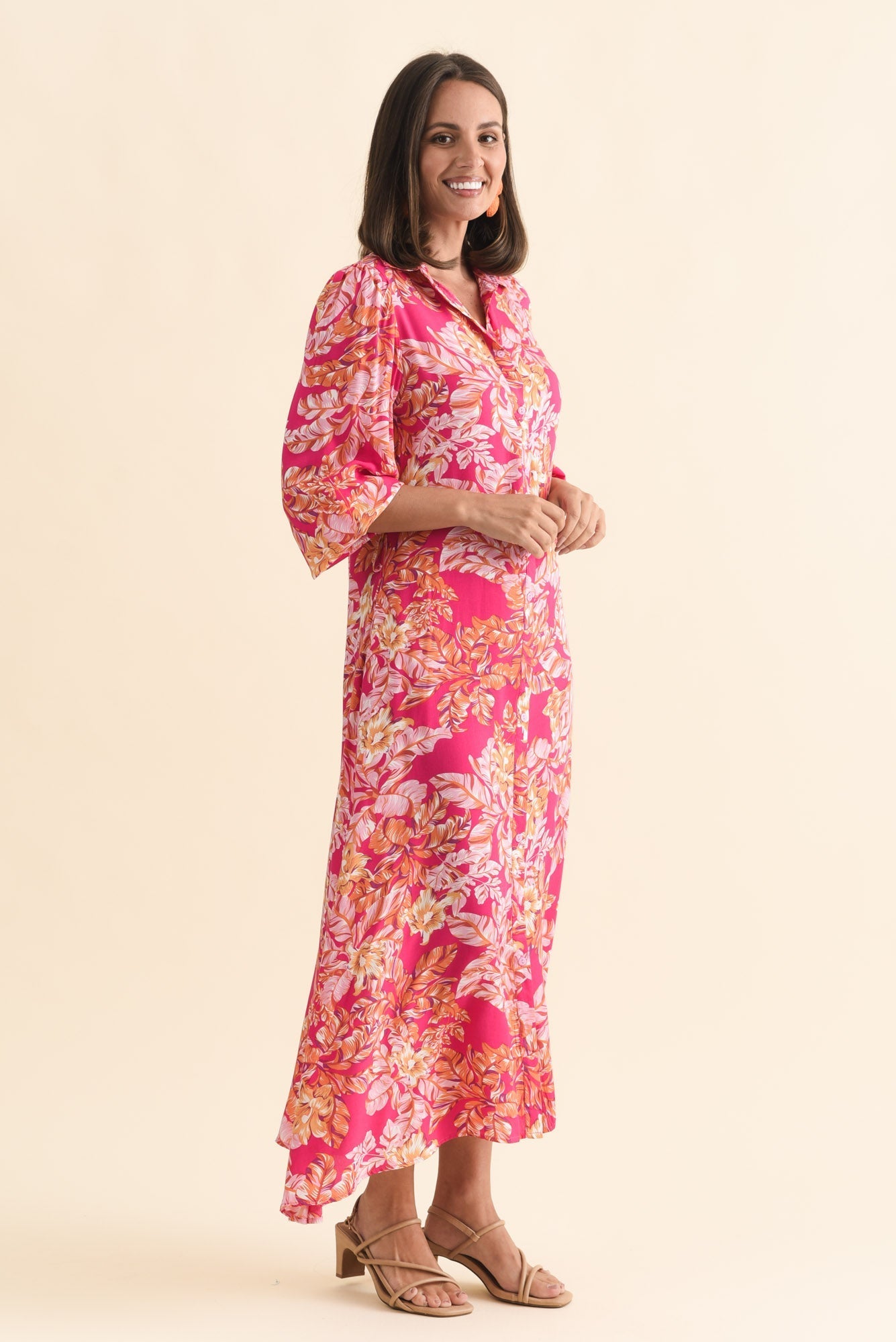 Ciera Pink Floral Shirt Dress