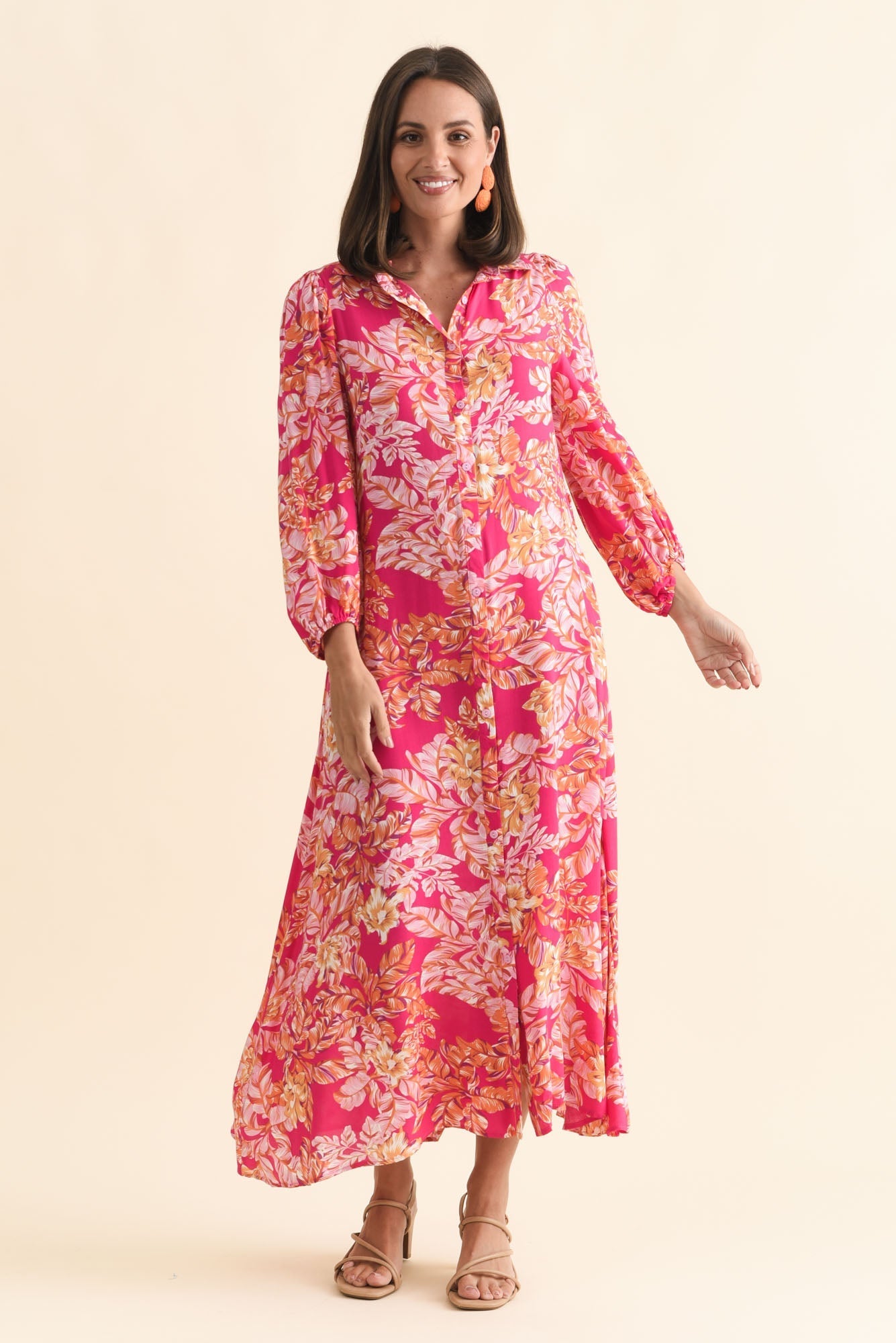 Ciera Pink Floral Shirt Dress