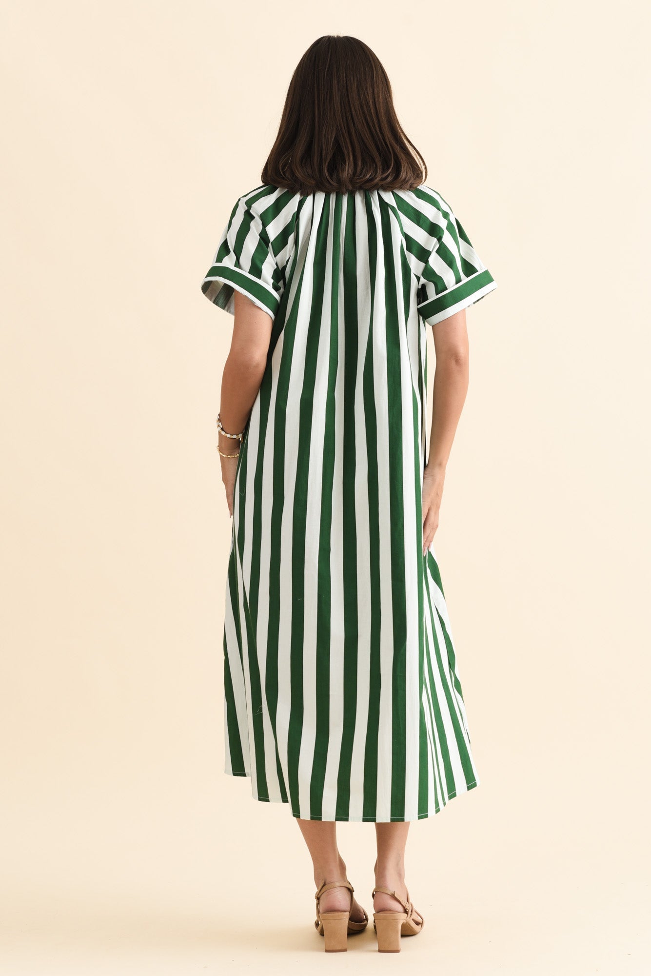 Claras Green Stripe Cotton Tie Dress