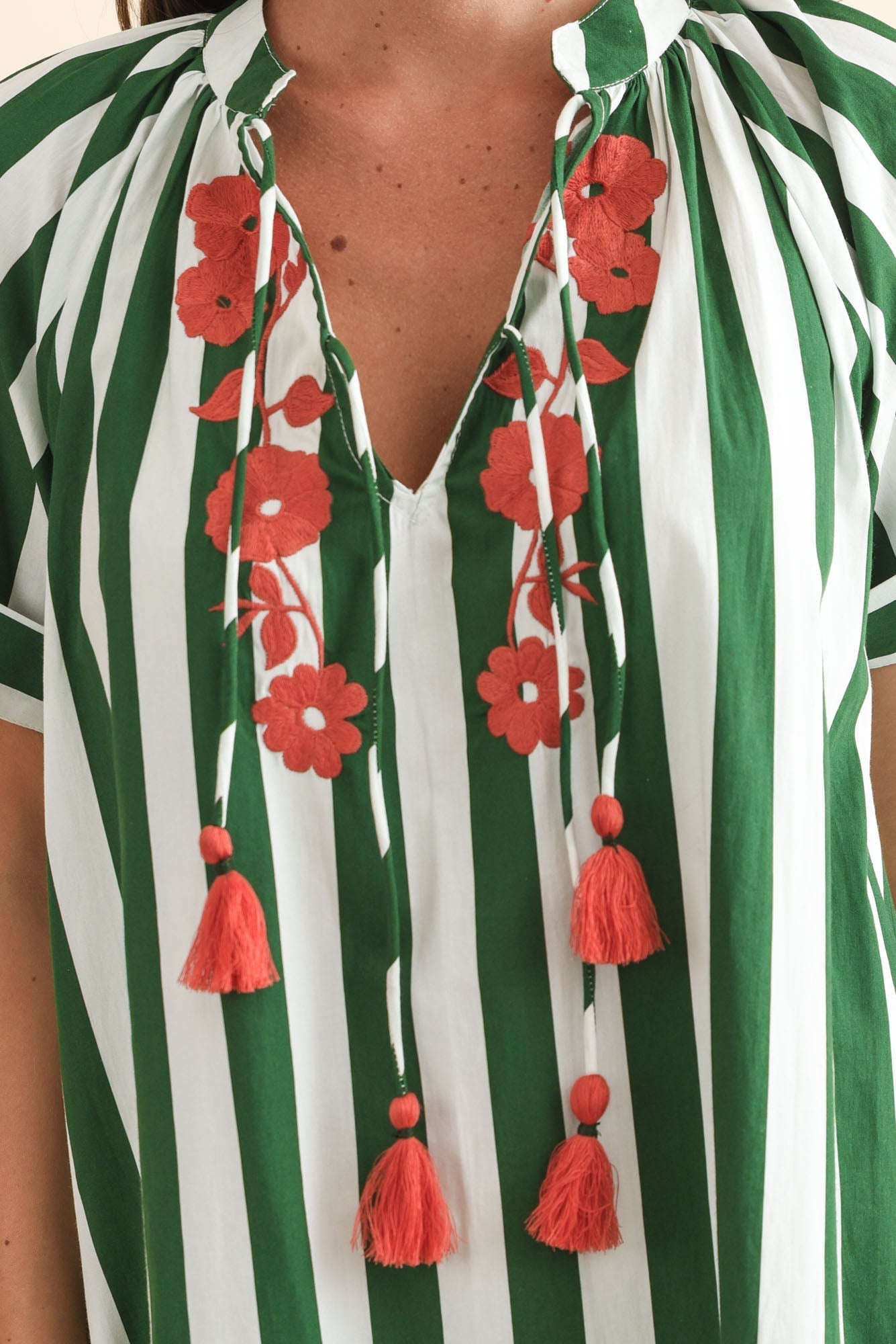 Claras Green Stripe Cotton Tie Dress