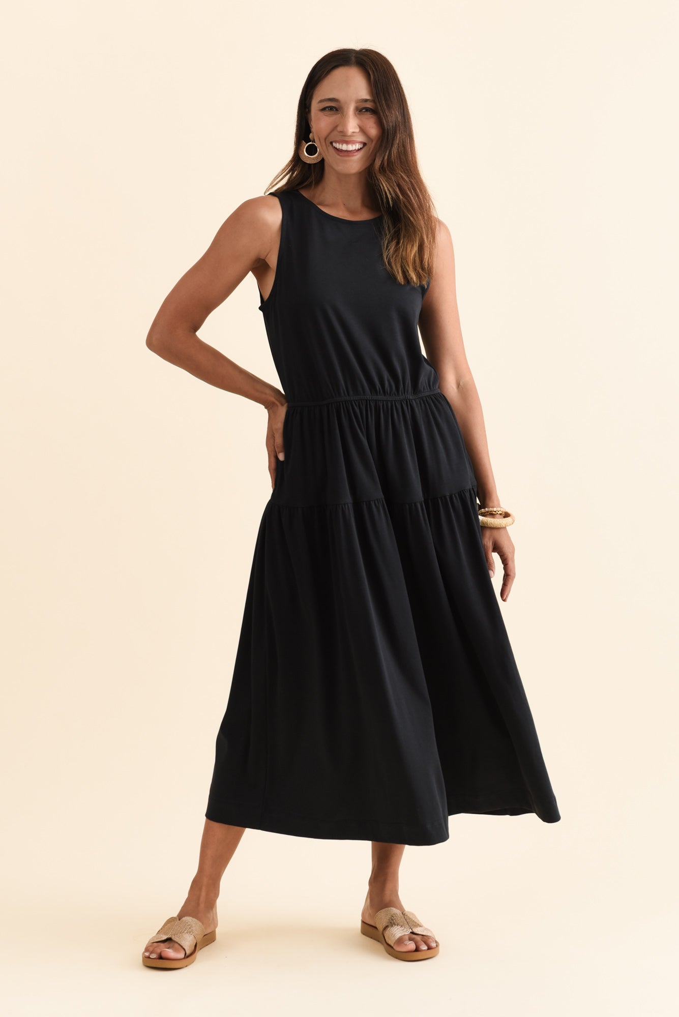 Coco Black Cotton Tier Dress