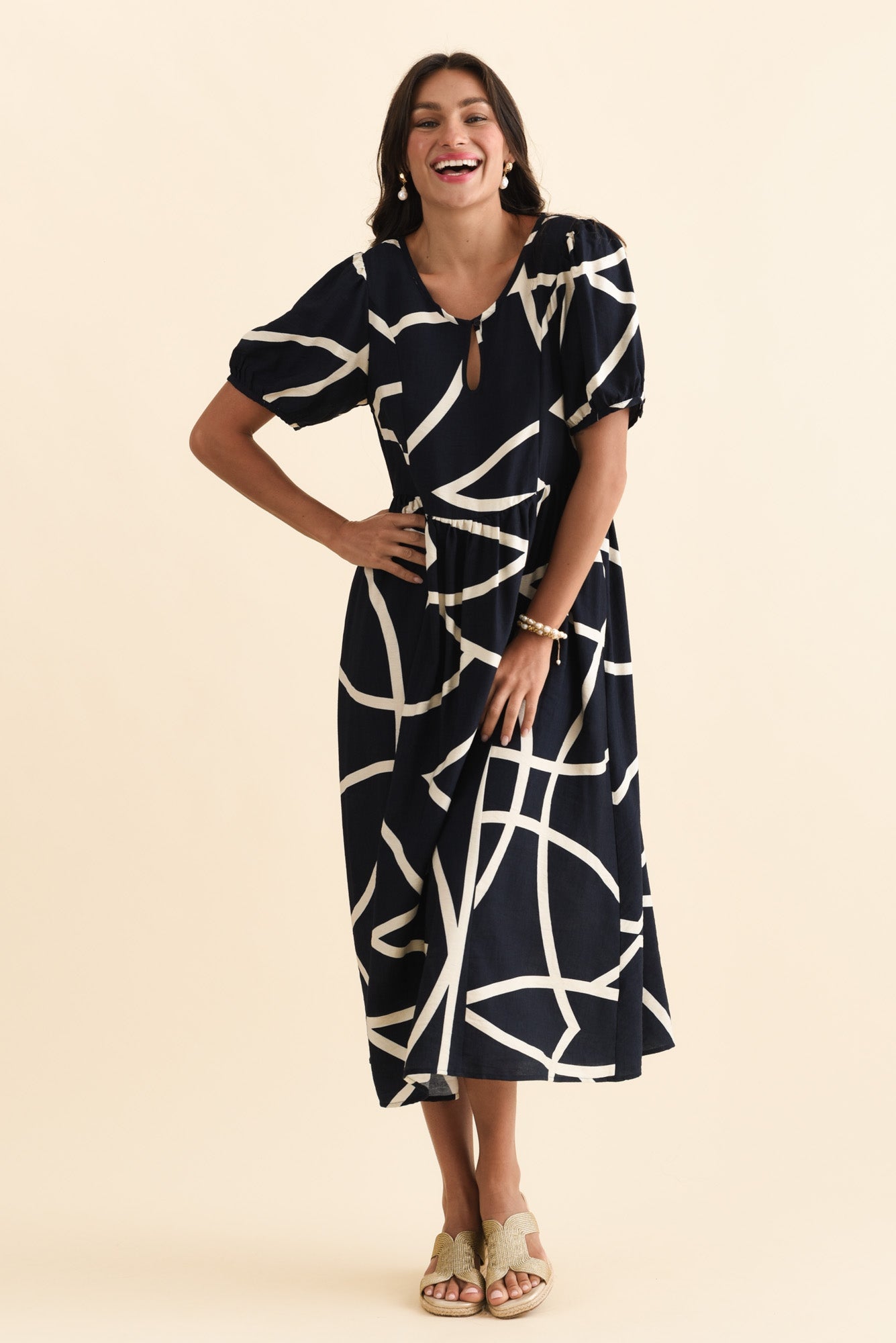 Cosgrove Navy Abstract Pocket Dress