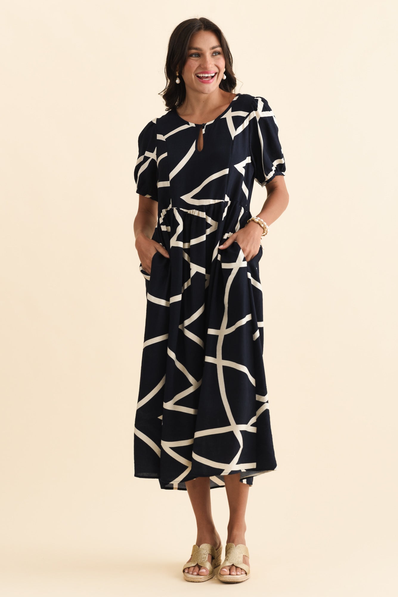 Cosgrove Navy Abstract Pocket Dress