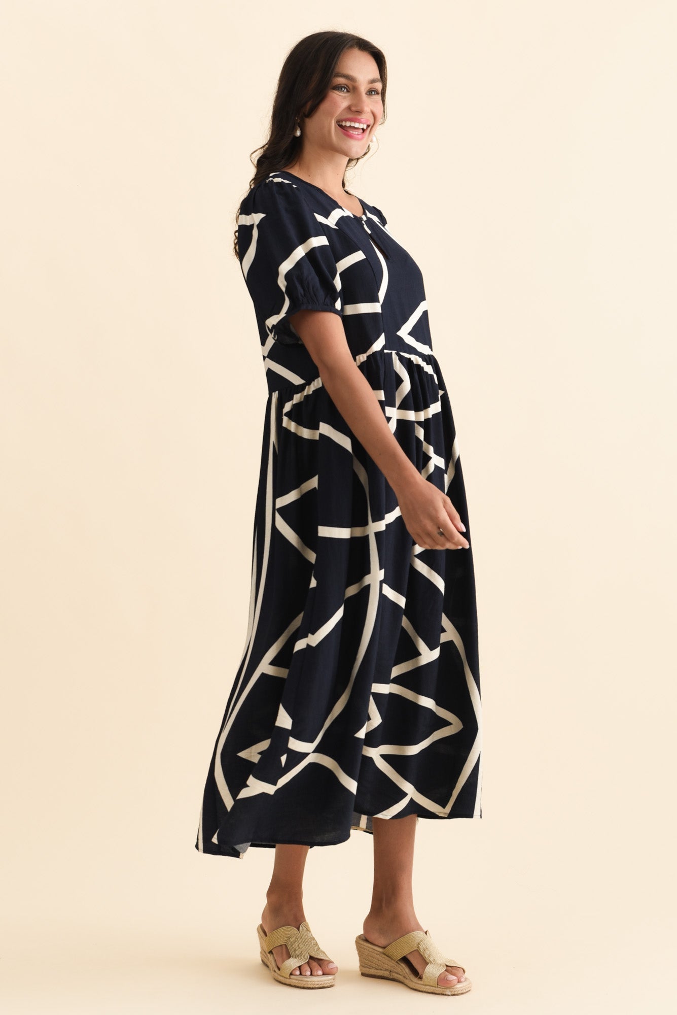 Cosgrove Navy Abstract Pocket Dress
