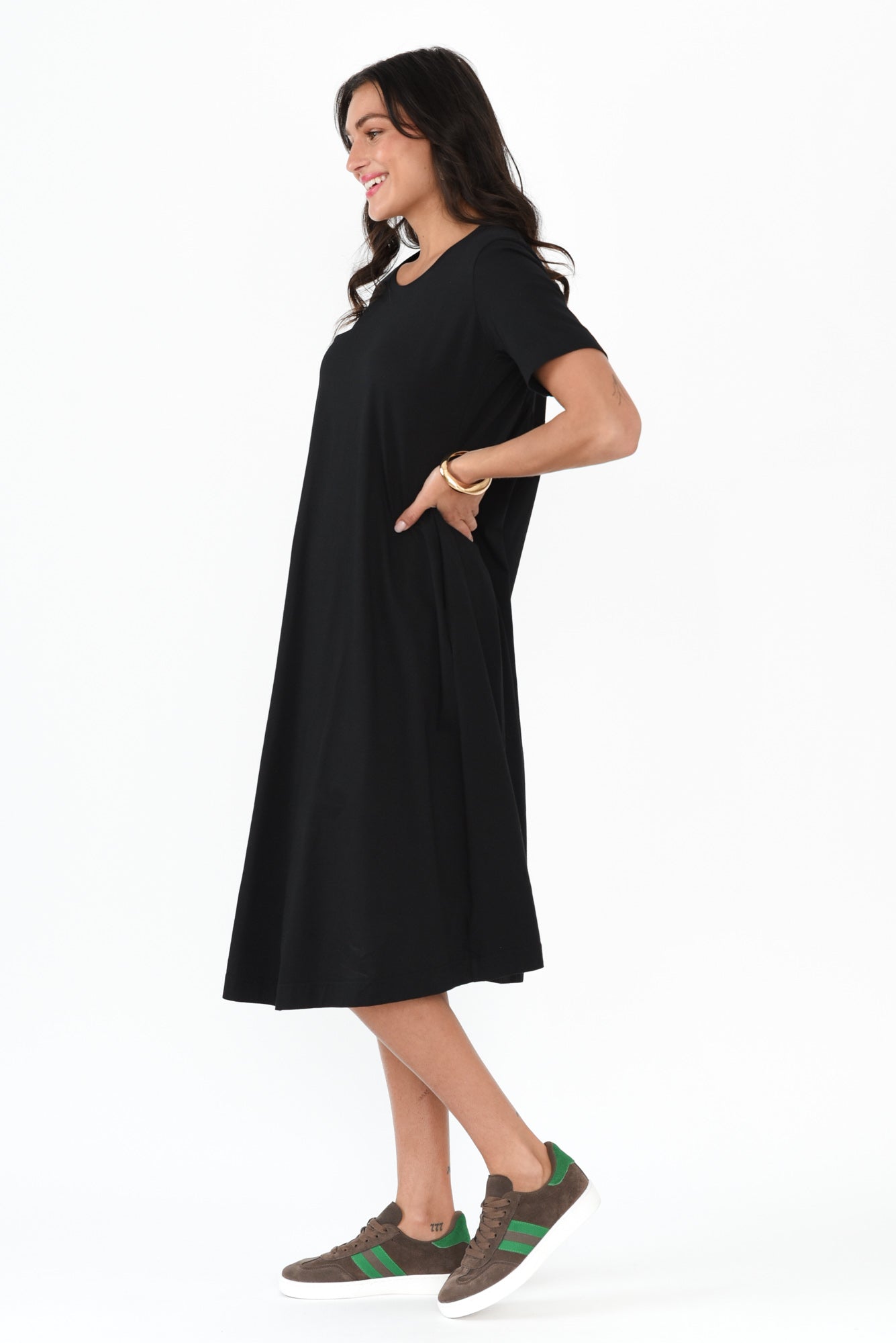 Cynthia Black Cotton Tee Dress