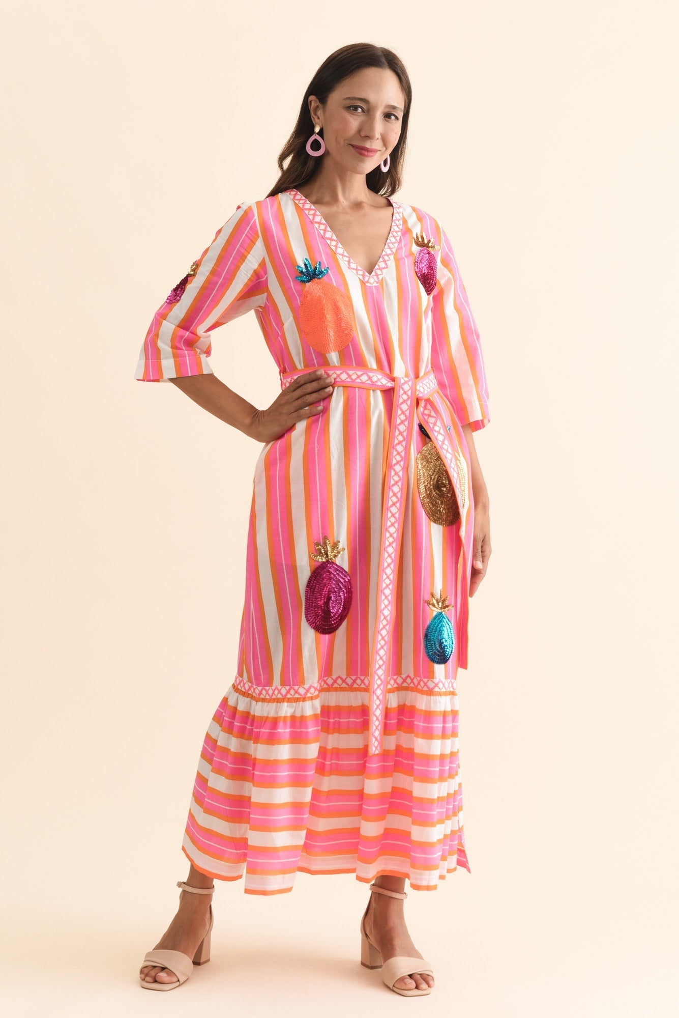 Dakota Pink Pineapple Sequin Cotton Dress