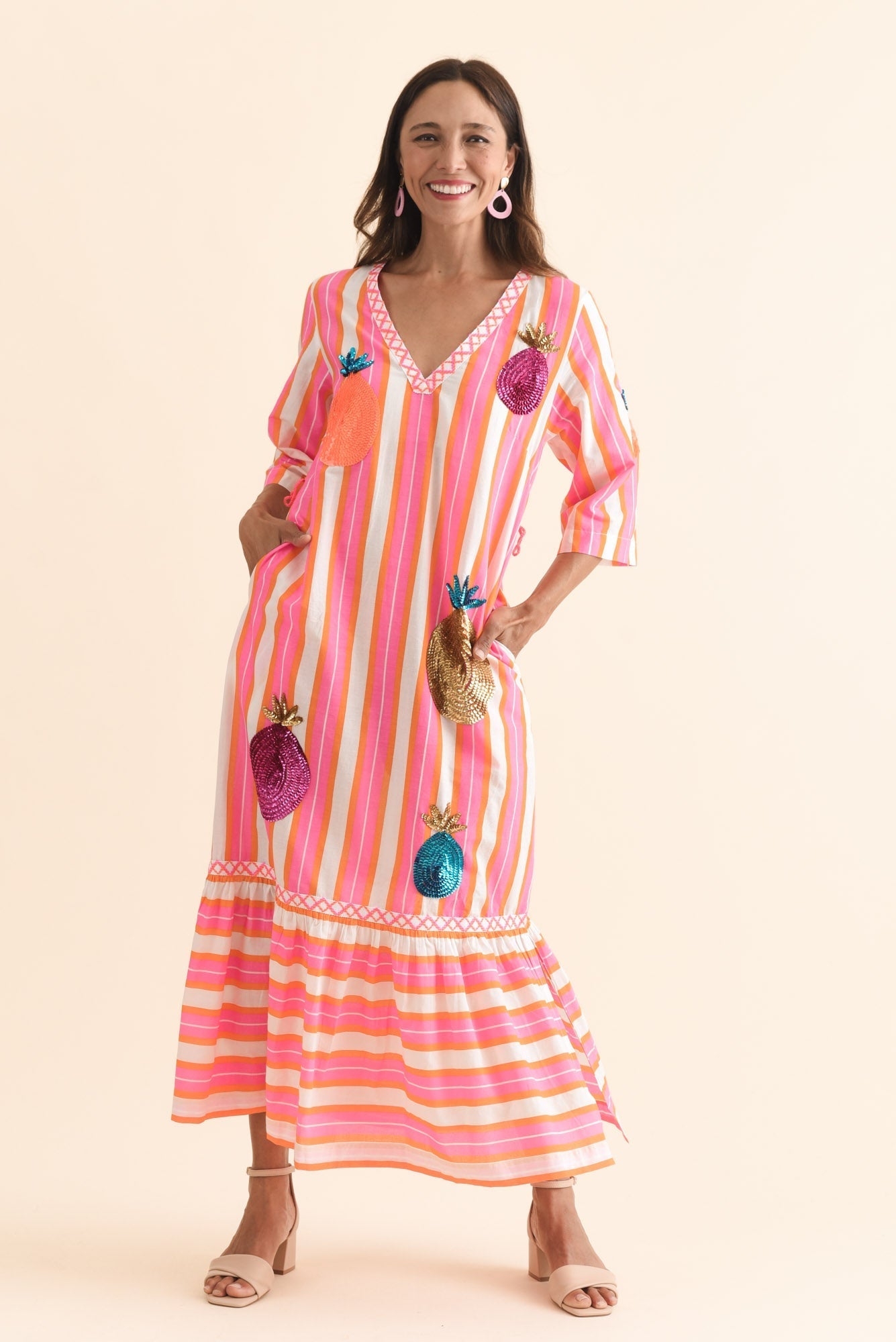 Dakota Pink Pineapple Sequin Cotton Dress