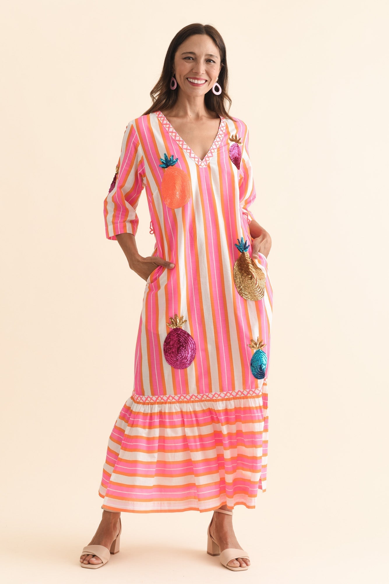 Dakota Pink Pineapple Sequin Cotton Dress