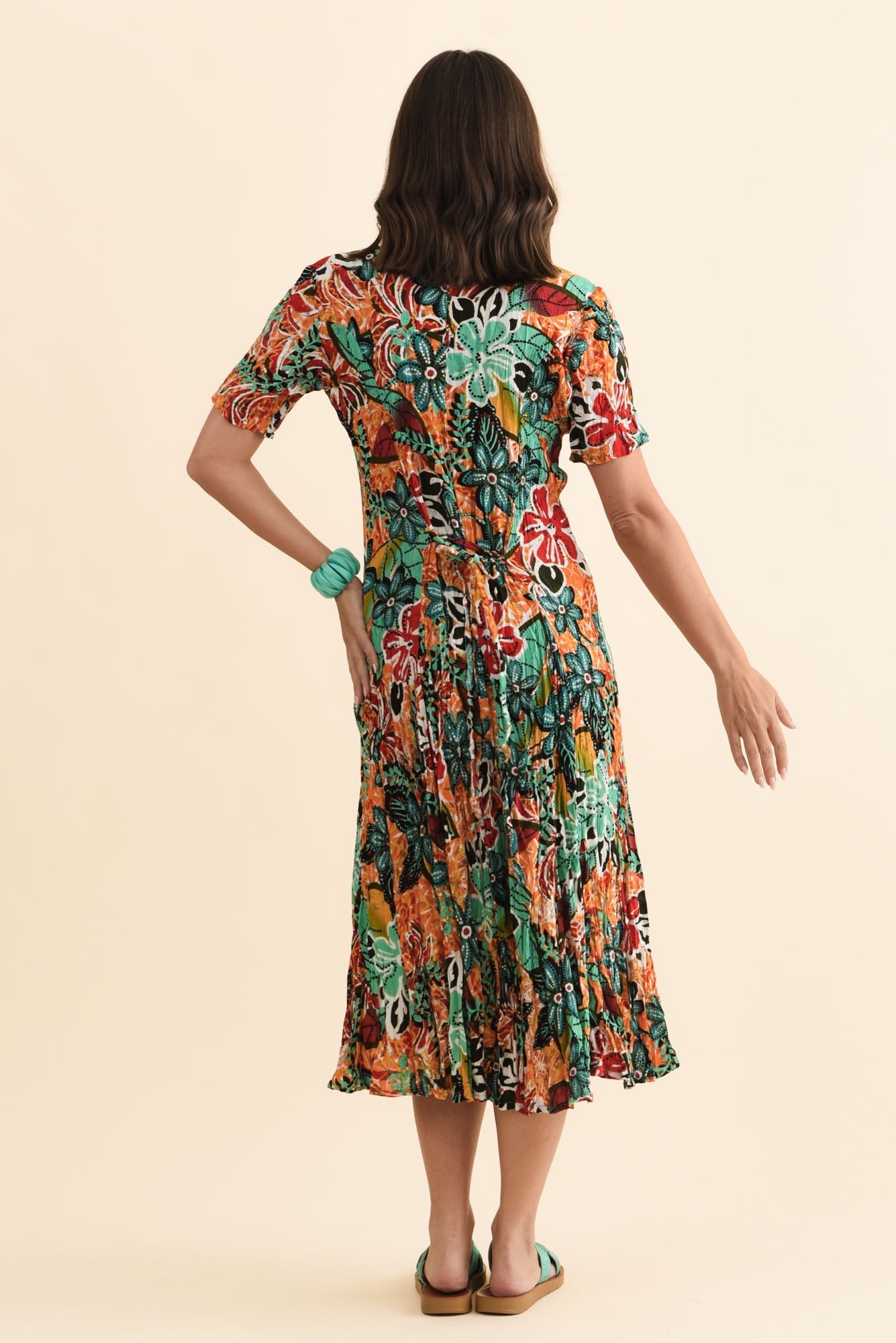 Danika Orange Floral Midi Dress
