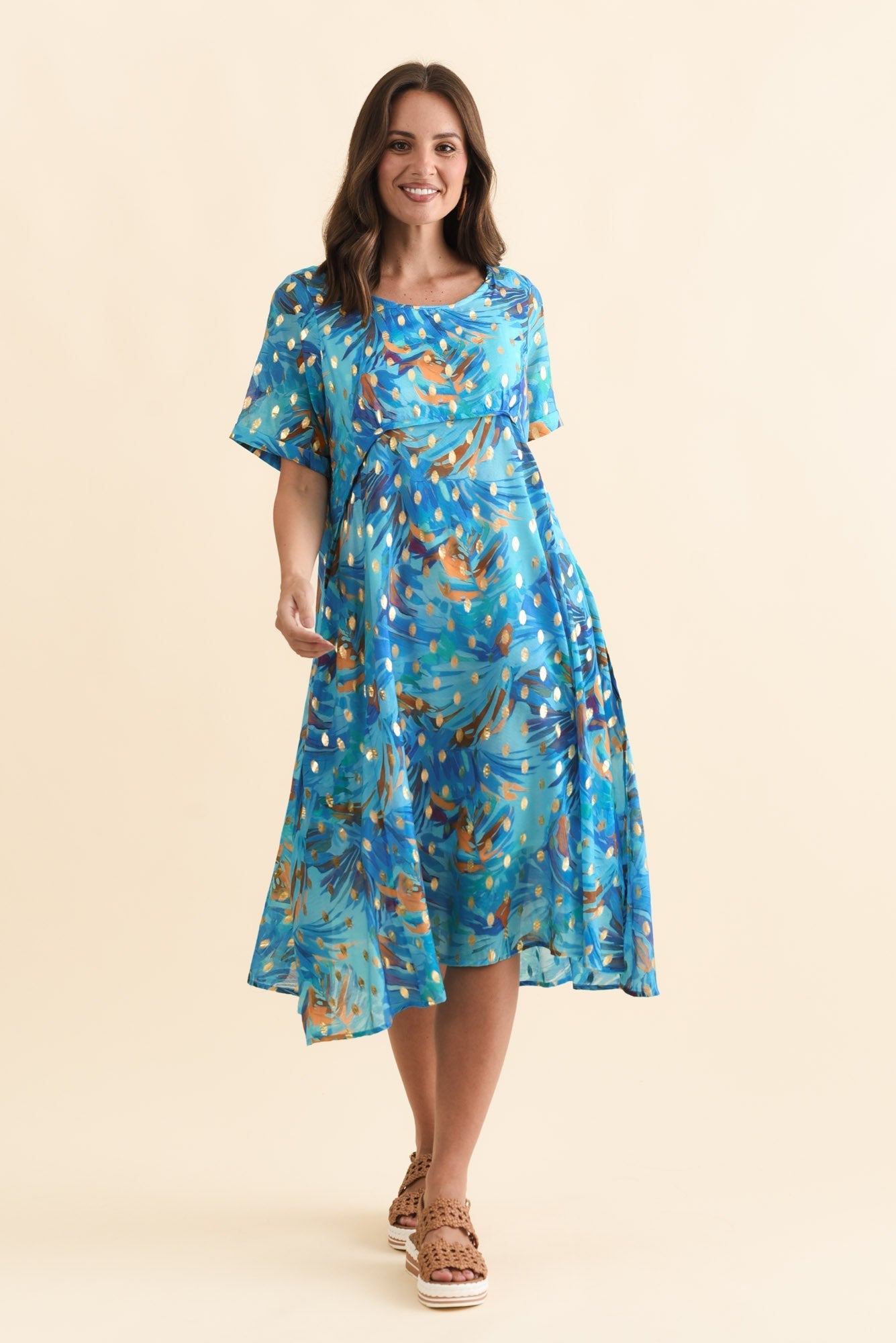 Darling Aqua Burst Foil Crescent Dress